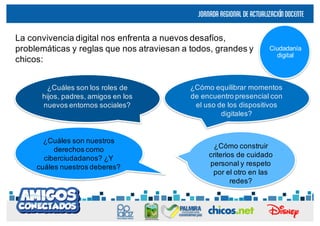 JORNADA REGIONAL DE ACTUALIZACIÓNDOCENTE
La convivencia digital nos enfrenta a nuevos desafíos,
problemáticas y reglas que...