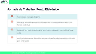 17
Jornada de Trabalho: Ponto Eletrônico
Jornada de Trabalho: Atualizações | Leandro Eulálio
 