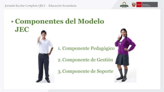 Componentes del Modelo 
JEC 
1. Componente Pedagógico 
2.Componente de Gestión 
3.Componente de Soporte 
 