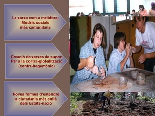 La xarxa com a metàfora: Models socials més comunitaris Noves formes d’entendre la ciutadania més enllà  dels Estats-nació Creació de xarxes de suport Per a la contra-globalització (contra-hegemònic) 