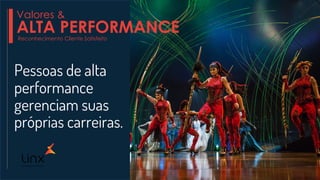 Pessoas de alta
performance
gerenciam suas
próprias carreiras.
Reconhecimento Cliente Satisfeito
Valores &
ALTA PERFORMANCE
 