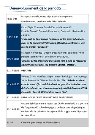 9:30-9’45
Inauguració de la jornada i presentació de ponents.
Eva Grimaltos, presidenta de FAPA-València.
9:45-10:30
Pedro...