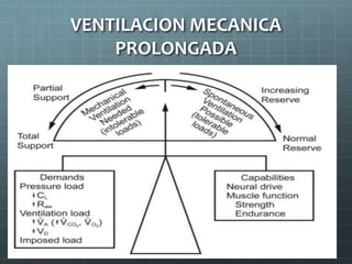 McConville; Jonh. Et al. “Weaning Patients from the Ventilator” N Engl J Med 2012; 367: 2233-9
MacIntyre; Neil. The Ventilator Discontinuation
Process. Respiratory Care; June 2013. Vol 58 No. 6
VENTILACION MECANICA
PROLONGADA
 