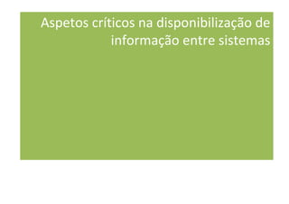 Aspetos críticos na disponibilização de
informação entre sistemas
 