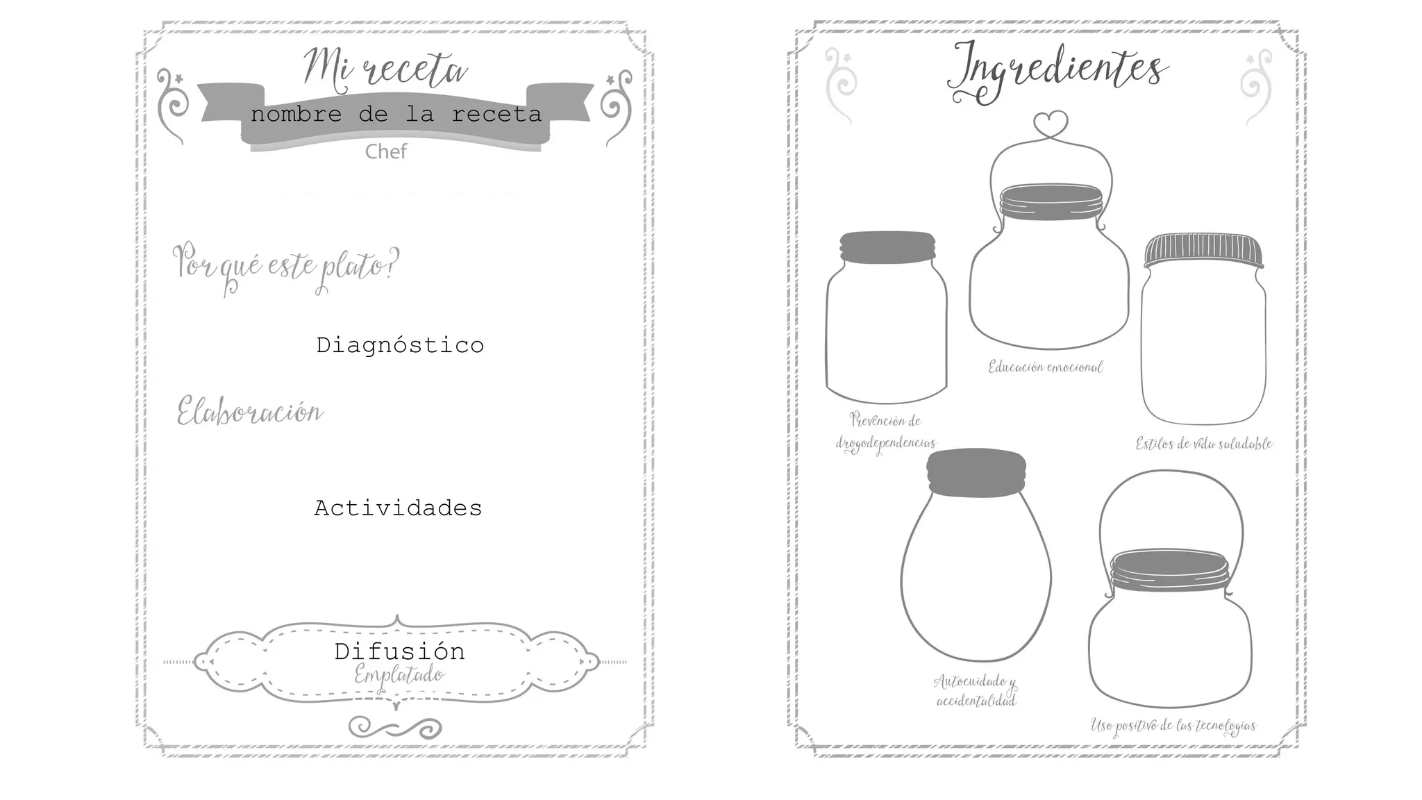 nombre de la receta
Tu nick
Diagnóstico
Actividades
Slogan
Difusión
 