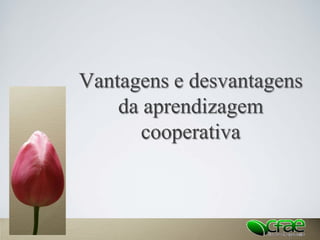 Vantagens e desvantagens
da aprendizagem
cooperativa
 