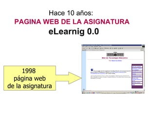 Hace 10 años:  PAGINA WEB DE LA ASIGNATURA eLearnig 0.0 1998  página web de la asignatura 