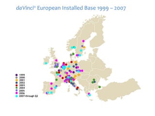 daVinci® European Installed Base 1999 – 2007

1999
2000
2001
2002
2003
2004
2005
2006
2007-through Q2

 
