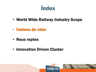 Índex
• World Wide Railway Industry Scope

• Cadena de valor

• Nous reptes

• Innovation Driven Cluster
 