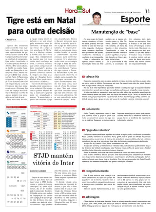 Criciúma, 09 de novembro de 2012 l Sexta-feira      11

 Tigre está em Natal                                                                                                                                  Esporte         Bedeu Fernandes



 para outra decisão                                                                                           Manutenção de “base”
CRICIÚMA                        a equipe viajou ontem in-       nos atrapalharam. Contra             Pra esse jogo de Natal,       poderá ser a mesma uti-       três volantes, dois mais
                                definda e só será divul-        o Barueri entramos para            contra o América, o Criciú-     lizada contra o, São Ca-      fortes na marcação, Elias
                                gada momentos antes do          definir a partida, para fa-        ma deve, precisa, tem que       etano. Quatro zagueiros,      e França e um que saia
   Apesar dos insucessos        confronto. “A equipe que        zer o jogo do líder contra         manter a base do time que       três volantes, um meia de     mais, o Fransérgio, os alas
contra Joinville e São Cae-     vai ent rar em camp o já        lanterna. A responsabili-          vinha jogando. Mudanças         ligação e dois atacantes.     terão toda liberdade de
tano, o Criciúma tem mais       tem uma base. O Zé Car-         dade era toda nossa, e com         nesse momento significam        Completando o time, e         se somarem aos dois ata-
uma oportunidade de ga-         los e o Marlon voltam,          estádio lotado. A torcida          mais problemas de ajustes,      qualquer decisão contrária    cantes. O que não deve o
rantir o acesso à Série A do    o Válb er está fora deste       e comunidade estavam               rendimentos individuais e       poderá significar um preju-   treinador nesse momento
Campeonato Brasileiro nes-      jogo. Mas indep endente         ansiosas para confirmar            resultado a ser conseguido.     ízo danado ao time, o go-     é resolver contar com ga-
ta reta final de competição.    da equip e que irá jogar        o acesso. Aí o adversário            Como o adversário irá         leiro Michel Alves.           rotos da base que certa-
Para voltar classificado, o     tenho total conf iança no       acaba com sua estratégia           apenas cumprir tabela, a           Se a prioridade é não      mente irão tremer diante
Criciúma precisa derrotar o     time, e certeza absoluta        de jogo e nada dá certo.           formatação tática do time       perder, a escalação de        da responsabilidade.
América-RN, neste sábado,       que vamos conquistar um         A ansiedade e o nervosis-
às 16h20, no estádio Naza-      b om resultado”, p ont ua       mo contribuíram. Viemos
renão, em Goianinha, e tor-     Comelli. Out ra dúvida é        do jogo contra o Guara-
cer para o São Caetano tro-     quanto o dono da camisa         ni fortalecidos e para um
peçar no BOA, hoje à noite,     1. Dep ois das más at ua-       clássico com o Joinville. A
em São Paulo. O Tigre soma      ções de Douglas Leite,          cidade parou naquele dia,          m cabeça fria
68 pontos e chegaria a 71,      Michel Alves p ode retor-       teve fogos, carreata e o es-
já o São Caetano (64) com       nar cont ra o América.          tádio extremamente lota-             Os pontos necessários para o acesso poderão vir nessa próxima partida, ou, quem sabe
um empate ficaria a seis do       Foram três derrotas ines-     do. Isto toma conta, você          na outra, contra o Atlético Paranaense, em casa. Se mesmo assim não der, ainda haverá
Criciúma e não mais pode-       peradas onde a equipe pa-       não vê a hora de começar           mais o jogo contra o Avaí, na ressacada.
ria alcançar o Criciúma. Em     recia imbatível. De acordo      o jogo. Tem que coisas               Por isso é de vital importância que todos tenham a cabeça no lugar e busquem trabalhar
caso de tropeço do Criciú-      com o goleiro Michel Al-        que você controla e outra          naturalmente. A pressão para chegar ao resultado positivo pode atrapalhar nesse momento.
ma no Nordeste o sonho do       ves, a expectativa grande       que não tem controle, não            A única verdade do momento é que esse time não subirá de produção nesse jogo de
acesso poderá virar pesa-       pode ter atrapalhado a          tem como administrar. Só           Natal. Poderá render um pouco mais em função do retorno do Zé Carlos, do Marlon e do
delo neste final de ano.        equipe. “A ansiedade e a        se tem controle das ações          Michel Alves, peças importantes e que ficaram de fora do último jogo. Então, a melhor pe-
   Para mais uma decisão,       pressa em resolver o jogo       dentro de campo”, disse.           dida é apostar que o grupo se uma em busca do resultado e se doe o máximo possível.




                       4670                                                                        m isolamento
                        4698                                                                          Paulo Comelli, experiente como é, bem       busquem nesse jogo os pontos que precisa.
                                                                                                   que poderia reunir o grupo e pedir que         Quanto menor for a influência externa no
          250.000      74.567                                                                      todos se concentrem apenas no jogo con-        grupo, haverá a tendência do crescimento
          25.000
                       56.179                                                                      tra o América. Esqueçam os outros jogos e      individual e coletivo.
          15.500
                       85.146
          14.000
                       21.251
          12.058
                       31.351

                                                                                                   m “jogo dos volantes”
                       1285
                                                                                                     Está ainda repercutindo esse episódio na cidade e região, tudo, crucificando o treinador
  02 03 05 17 20	                                                                                  Paulo Comelli, treinador do Criciúma. Hora, gente, isso só pode ser atitude de pessoas
      21 42 43 46 47                                                                               despreparadas, nunca esteve lá dentro, não entende de esquema tático, não tem a mínima
                                                                                                   consciência do que é ter na mão um time além de limitado, completamente desfalcado.
  48 52 58 66 77                                                                                     A culpa foi do Comelli? Claro, óbvio e elementar que não.
                                                                                                     A culpa em cartório, e, infelizmente o treinador não pode declarar publicamente isso, é
      79 83 84 92 00
                                                                                                   da diretoria de futebol encabeçada pelo Pastana, Cesca, enfim, de quem toca o futebol
                                                                                                   no clube, todos liderados presidente Antenor Angeloni.


                                   STJD mantém
                       3039                                                                          Sobre os volantes, acho que ele estava coberto de razão ao tomar essa atitude.
                                                                                                     Usou só três volantes e deu no que deu. Três marcadores para compensar os restantes
  07 16 38 54 56                                                                                   nove inoperantes. Sejamos conscienciosos e reconheçamos a brilhante participação do trei-


                                   vitória do Inter
                                                                                                   nador, principal peça desse time no brasileiro. E eu não sou procurador do Paulo Comelli,
                                                                                                   apenas e tão somente acompanho por gosto e convicção o futebol.
                       1440

  02 06 28 36 51 56

                                RIO DE JANEIRO                  pela Fifa (assista ao vídeo).      m congestionamento
                       365                                      Por nove votos a zero, os au-
                                                                ditores e o presidente Flávio         Essa é uma palavra que começa a se          gestionamento poderá proporcionar atra-
  09 20 33 49                      Depois de uma sessão can-    Zveiter negaram o pedido dos       fazer necessária na ação do grupo de           vés de roubadas de bola a ligação rápida
                                sativa e que durou mais de      palmeirenses.                      jogadores do Criciúma. Quanto mais o           com o Zé Carlos e o Lins, peças que re-
                    58 61 73
                                duas horas, o STJD decidiu         A decisão tomada nesta          setor intermediário congestionado menor        presentam a esperança do time e de toda
                                manter a vitória do Interna-    quinta-feira não é passível de     o espaço para trabalhar por parte do           nação tricolor para transformar um contra
    ATLÉTICO/PR        12871    cional por 2 a 1 sobre o Pal-   recurso, e por isso o clube        inimigo.                                       ataque em gol. A aposta é válida e pode
                                meiras, dia 27 de outubro,      paulista terá de acatar a de-         Além de ajudar defensivamente, o con-       ser uma grande aliada.
                       826      pelo Campeonato Brasileiro.     finição dos tribunais. Dessa
                                O Verdão entrou com pedido      forma, a CBF vai retirar o aste-
  03 05 06 12 13                de impugnação da partida        risco que consta na tabela do
                                com a alegação de que um gol    Brasileirão. O Inter continua      m arbitragem
      14 15 16 17 18
                                de mão de Barcos teria sido     com 51 pontos, enquanto o
  19 20 21 23 24	               anulado com ajuda de recur-     Palmeiras fica com 33, perto         É bom deixar de lado esse detalhe. Todos os atletas deverão assumir compromisso com
                                sos externos – algo proibido    do rebaixamento.                   o grupo, com o time, enfim, com todos que estão na mesma caminhada rumo à série A em
                                                                                                   2013. O jogo precisa ser jogado e o resto passa a ser realmente resto da obra.
 