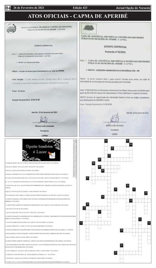 Edição 423 Jornal Opção do Noroeste
26 de Fevereiro de 2021
04
ATOS OFICIAIS - CAPMA DE APERIBÉ
 