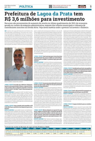 Veja outras notícias no site
www.jornalcidademg.com.br
15 de Março de 2014
ANO I - Nº 21 5POLÍTICA
Prefeitura de Lagoa da Prata tem
R$ 3,6 milhões para investimento
Recursos são provenientes do aumento de receita no último quadrimestre de 2013, de economia
gerada no custeio da máquina administrativa, reajuste dos tributos municipais e cobrança de
contribuintes inscritos na Dívida Ativa. Veja nesta matéria onde o governo irá investir o dinheiro.
ll O governo de Lagoa da Prata está com dinheiro em
caixa para fazer investimentos. De acordo com o secre-
táriomunicipaldeFazenda,MárcioAmorim,osrecursos
serão aplicados em asfaltamento de ruas, instalação de
quinzecâmerasdemonitoramentoeletrônicodacidade,
aquisiçãodeumcaminhãocompactadordelixoecompra
deaparelhosdeginásticaparaaPraçadeEsportes.Parte
dosrecursosseráutilizadacomocontrapartidadeconvê-
nioscomosgovernosestadualefederal.Asinformações
sãodoprópriosecretário,conformeaentrevistaaseguir:
JORNAL CIDADE: De acordo com a folha de nº 09 da pres-
taçãodecontasapresentadaàCâmara,osuperávit(exces-
so das receitas sobre as despesas) apurado no exercício
de2013 foi deR$7.110.445,07.Qualéadiscriminaçãodes-
sesrecursos?
MÁRCIOAMORIM: Nosuperávit deR$7.110.445,07estáde-
duzidoovalorreferentearestosapagar.É,portanto,supe-
rávit líquido. Entretanto, cabe ressaltar que desse valor R$
1.472.218,76ésuperávitdoSAAE, R$3.381.812,15édesupe-
rávitvinculadoe somenteR$3.665.095,05refere-seàcon-
tamovimentodaPrefeitura,cabendoaoChefedoExecuti-
vo,ouseja,aoSr.Prefeito,adefiniçãodosinvestimentosque
serãofeitosnoanode2014.
JORNAL CIDADE: Como e quando serão investidos os R$
3.666.000,00 que a prefeitura tem disponível para inves-
timento?
MÁRCIOAMORIM: AprioridadenúmeroumdaAdminis-
traçãoMunicipal é trabalhar para eliminar odéficitdepa-
vimentaçãoqueexisteemnossacidade.Nessesentido,R$
750miljáéparteintegrantedoprocessodepavimentação
comoBDMG,atítulodecontrapartida.OEditalfoipublica-
donoMinasGerais(jornaloficialdoGovernodeMinas)no
diadehoje(11demarço,datadaentrevista),caderno2,pa-
gina25.Serãoinvestidos,portanto,R$3milhõesdoBDMGe
R$750milderecursosprópriosdoMunicípio.Outroinvesti-
mentoimportantecomrecursosexclusivamentemunici-
paiséosistemademonitoramentoeletrôniconasruasde
nossacidade,queestásendoformatado.Estamosreservan-
doummilhãoeduzentosmilreaisparainstalaçãodequin-
zecâmerasinicialmente.Iremoscontratarum sistemaque
sejaamigável,parapoderserampliadoaolongodosanos.
OSr.Prefeitoautorizouaindaaaquisiçãodeumcaminhão
compactador de lixo, pois os atuais já estão se exaurindo,
e com manutenção muito cara. Já estão em fase de licita-
ção novos equipamentos de ginástica para a nossa Praça
de Esportes. Iremos ainda reservar parte desses recursos
parafazercontrapartidaemdiversosconvênioscomoGo-
vernoFederal(EmendasParlamentares)etambémcomo
GovernoEstadual.Existemalgumasemendasemtramita-
çãoetãologosaibamosquantodecontrapartidaseráusa-
do,atendênciaéorestantedosuperávitserdirecionadopa-
raapavimentação.
JORNAL CIDADE: Qual a previsão para o início das obras
depavimentaçãodosrecursosobtidospormeiodefinan-
ciamento junto ao BDMG? A prefeitura optou pelo asfal-
tamento?
MÁRCIOAMORIM: Conformeinformeinaperguntaante-
rior,oeditaldelicitaçãofoipublicadonodiadehoje(11/03).
Oobjetoépavimentaçãoasfáltica.LagoadaPratatemmui-
tas ruas calçadas com baixo fluxo de veículos (a maioria
dos motoristas prefere transitar nas ruas asfaltadas). Pre-
cisamosasfaltarmaisviasparadistribuirmelhorotráfego.
O preço do metro quadrado será definido na licitação. Pa-
ra efeito da montagem do processo, as cotações demons-
traramqueopreçoentrecalçamentoquebasicamenteho-
jeusamuitomaismãodeobraemrelaçãoaoasfaltamento,
tempreçosbempróximos.Masaopçãoépeloasfalto.Apa-
vimentaçãoseráemruasqueatualmentesãodeterra.Nes-
semomentonãoserálançadoasfaltosobrecalçamento.
JORNALCIDADE:OsrecursosanunciadospeloGovernodo
EstadonaordemdeR$1milhãodereaisparapavimenta-
çãojáestãodisponibilizados?
MÁRCIOAMORIM: OsrecursosdoProgramaPró-Municí-
pio,lançadonoiníciode2013peloGovernodeMinas,eque
destinouR$1milhãoparaLagoadaPrata,estácadastrado
noSIGCON,todasasexigênciasdaSecretariadeTranspor-
teseObrasPúblicasdeMinasGerais(SETOP)foramcum-
pridas,masatéagoraodinheironãofoidepositadonasCon-
tas do Município. Isso nos preocupa um pouco, pois além
desse convênio, outro convênio importante com o Esta-
do,serefereamultasdetrânsito,quetambémestáregular,
mas desde 2012 que oEstadode Minas Gerais nãoestá re-
passando nosso crédito relativo às multas de trânsito. To-
dasasrespostasoficiaisporpartedoEstadoéqueoconvê-
nioestáativoeregular,nossotrânsitoprecisandodeinves-
timento,maisdinheiroqueébom...
JORNAL CIDADE: Mesmo obtendo um superávit de mais
deR$7milhõesaolongode2013,oorçamentoapuradoda
prefeiturafoicercadeummilhãoemeiodereaisamenos
doqueoprevisto.Quaisforamasprincipaismedidasado-
tadas, na opinião do governo, que proporcionaram o refe-
ridosuperávit?
MÁRCIO AMORIM: Não fizemos nenhum milagre, ape-
nastrabalhamosetrabalhamosmuito. Oresultadoapurado
deu-sebasicamenteapartirdosegundosemestrede2013,
ondeimplantamosalgumasmudançasnaSecretariadeFa-
zenda,queincluíramaalteraçãodomodelodecobrançado
ITBIqueestavaprevistodesde2001enãoforamimplemen-
tadasatéentão.Iniciamosefetivamenteacobrançadadí-
vidaativa,dandotratamentoigualatodososcontribuintes.
Todosprecisampagarsuaparteaoeráriomunicipal. Tam-
bémimplantamosaNotaFiscaldeServiçosEletrônicaque
trouxemelhoriasnaarrecadaçãodoISSQN.Naoutraponta,
seguindo orientação expressa do Prefeito Paulinho, todos
osSecretáriosMunicipaisimplantaramummodelode aus-
teridadefiscal,coibindohorasextrasdesnecessárias,pro-
curandocontrolarmelhornossafrota,contratosforamre-
vistos visando o melhor interesse público, no processo de
compra também foram implantadas melhorias, entre ou-
trasaçõesquenoconjuntotrouxeramesseresultadoeconô-
mico;eoqueémaisimportante,commelhoriassignificati-
vasemdiversosdosserviçosmunicipais.Naprática,temos
convicçãoquefizemosmaiscommenos,portantofizemos
melhor.Peçolicençaaindaparalembrarquedefato,tantoo
GovernoFederalquantooGovernoEstadual,emfunçãode
conjunturaeconômicaeoutrosfatores,deixaramderepas-
saraoMunicípiodeLagoadaPrataR$5.060.039,31.Portanto,
numa condição normal, em 2014 teríamos muito mais re-
cursosparainvestiremLagoadaPrata.Masconsideroore-
sultadoefetivamenteapuradocomobastantesatisfatório.
JORNALCIDADE:Considerandoquehouveumaquedano
custeiodamáquinaetambémuminvestimentode4,6%em
2013(relativamentebaixo),comoaadministraçãoavaliao
custopolíticodessasmedidasadotadas?
MÁRCIOAMORIM: Minhapastanãoéumapastadenatu-
rezapolítica,poiséessencialmentetécnica.Agorajulgoque
noanode2013,numanoondemuitosmunicípiostiveram
encolhimento na qualidade e na quantidade dos serviços
prestados,nossacidademantevetodososserviçosfuncio-
nando,amplioualgunsdeles,eaquipeçolicençaaoSecre-
tário Municipal de Saúde para mencionar o C.T.I.. Quando
muitosduvidaramqueeleiriadurar,eleestáaífirmeefor-
te,graçasaotrabalhodemuitagente,dentroeforadaPre-
feituradeLagoadaPrata.
JORNALCIDADE:Qualovalorprevistodoorçamentocon-
solidadodoMunicípioprevistoparaoanode2014?
MÁRCIO AMORIM: O orçamento consolidado do Municí-
piodeLagoadaPratapara2014édeR$85.257.000,00,sen-
do que desse montante R$ 2.030.000,00 referem-se ao or-
çamento da Câmara de Vereadores, R$ 7,5 milhões é o or-
çamentodoSAAEeR$75.257.000,00oorçamentoexclusi-
vodaPrefeitura.
JORNALCIDADE:Oespaçoestáabertoparaasconsidera-
çõesfinais.
MÁRCIO AMORIM: Sei que o assunto é muito chato. Sofri
pessoalmente um desgaste muito grande em função de-
le,masnãopossodeixardemencionaroIPTU. Mesmoso-
frendo uma derrota acachapante na Câmara de Vereado-
res, devo lembrar aos lagopratenses que as razões que le-
varamoexecutivomunicipalaapresentara proposta,não
deixaram de existir. Nossa folha de pagamento está peri-
gosamente no limite prudencial, a injustiça fiscal persis-
te,ecabeàmesmaCâmaradeVereadoresapresentarpro-
postasousoluçõesalternativassériasparaqueaPrefeitu-
ra possa continuar a prestar serviços públicos de qualida-
de,eaté,efetivamente,melhorá-los.
MÁRCIO AMORIM: “A OPÇÃO É PELO ASFALTO”
Foto: JORNAL CIDADE / ARQUIVO
 