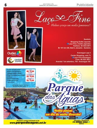 6 PublicidadeJornal Correio do Sul
Quinta-Feira, 2 de Fevereiro de 2017
 