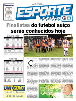 Finalistas do futebol suíço
serão conhecidos hoje
Morro dos Conventos
05-06-17-18-45-49
03-07-18-21-29-32
CONCURSO
1.762
DUPLA SENA
01/03
17-22-24-46-49
CONCURSO
4.618
QUINA
01/03
JORNAL CORREIO DO SUL
Sexta-Feira, 2 de Março de 2018
C
hegouahora
de conhe-
cer quem
é quem, de
ver quem
são os melhores times do
futebol suíço de verão, edição
2018, no Balneário Morro dos
Conventos. Quatro equipes
entram em campo na noite
desta sexta-feira e somente
duas delas irão estar na grande
ﬁnal brigando pelo título. Os
confrontos estão marcados
para a arena de jogos montada
bem no coração da linda pai-
sagem do Morro.
Às 19h45min entram em
campo duas equipes bastante
parecidas em todos os as-
pectos. Verdinho/Maracajá x
Esportivo/Arroz Plantar, rea-
lizam o primeiro confronto da
noite. De um lado o Verdinho,
que é estreante na competição,
entrou nas últimas, pintou
uma vaga e a equipe aceitou o
desaﬁo de participar.Aequipe
foi montada rapidamente para
as disputas, sem contar que o
time conquistou a vaga na fase
mata-mata na última rodada,
quando os resultados deram
certo. A equipe tem jogadores
acostumados a jogarem juntos
no Verdinho e também em
Maracajá, o time é de muita
pegada de muita vontade e
união entre os atletas, e é isso
que vem fazendo a diferença,
a equipe eliminou o fortíssimo
Internacional nas quartas de
ﬁnais. Do outro lado o Espor-
tivo do bairro Divineia, outro
time de muita pegada, time
que já é bastante tradicional
nesta competição, inclusive é
o atual vice-campeão, onde no
ano passado perdeu nas pena-
lidades máximas a decisão. O
time este ano vem com a sua
base de sempre, jogadores da
casa e com alguns reforços de
fora, time também acostuma-
do a jogar juntos. A equipe
Gaúcho
Catarinense
eliminouoatualcampeãoRafa
Cabeleireiros nas quartas de
ﬁnais e entra com moral para
essa semiﬁnal.
Às 21h, talvez o jogo mais
aguardadodanoite,duastradi-
cionais equipes, acostumadas
a disputarem títulos, dois
times que sempre vem fortes,
inclusive nesta competição.
Frigoríﬁco Duvalle/Cesta Ba-
sica Tia Vena/Coloniense x
Madeireira Sasso/Santa Cruz,
fazem duelo de grandes, dois
times que investem bastante
em seus jogadores e planteis
invejáveis. Os dois times são
bastante qualiﬁcados em to-
dos os setores, e tem peças a
disposição para o decorrer da
partida. O time do presidente
Ati, vem de vitória sobre o
Praiano Centro de Eventos,
já o Santa Cruz do treinador
Wilson vem de vitória sobre
o Interlagos. Os dois times
mesmo sendo qualiﬁcados e
tendo investimentos altíssi-
mos, sofreram bastante para se
classiﬁcarem para a fase mata-
-mata, mas todos sabem que
quando chega a fase quente,
ostimescrescem.Comcerteza
será uma partida onde um irá
estudar o outro e vai ganhar
aquele que estiver mais con-
centrado e errar menos.
As duas partidas terão co-
bertura do programa Tempero
Esportivo da ARTV, onde to-
dos poderão acompanhar gols,
lances, melhores momentos e
entrevistas na próxima segun-
da-feira, ao vivo ao meio dia.
 