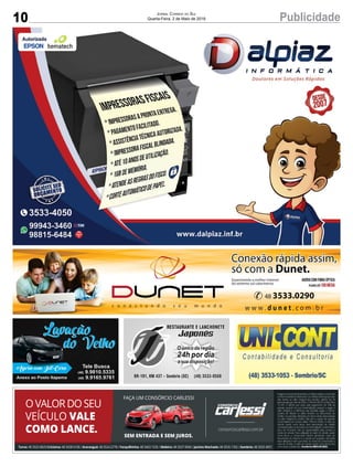 10 PublicidadeJornal Correio do Sul
Quarta-Feira, 2 de Maio de 2018
 