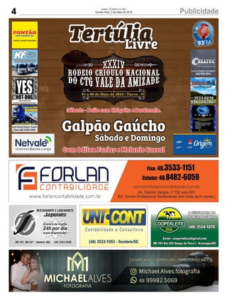 4 PublicidadeJornal Correio do Sul
Quinta-Feira, 3 de Maio de 2018
 