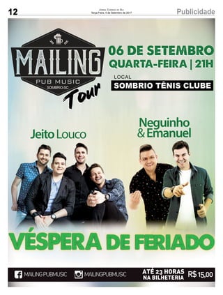 12 PublicidadeJornal Correio do Sul
Terça-Feira, 5 de Setembro de 2017
 
