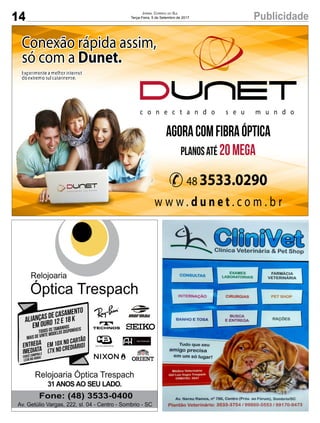 14 PublicidadeJornal Correio do Sul
Terça-Feira, 5 de Setembro de 2017
 