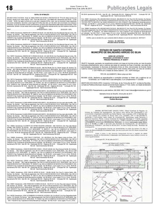 18 Publicações LegaisJornal Correio do Sul
Quinta-Feira, 6 de Julho de 2017
EDITAL DE INTIMAÇÃO
ARLINDO EDÍLIO DA ROSA, Titular do TABELIONATO DE NOTAS E PROTESTOS DE TÍTULOS desta Comarca de
Sombrio, situado na Av. Nereu Ramos, 1300 - Fone (48) 3533-0318 - CEP 88960-000, atendimento das 08:00h - 12:00h
e 14:00h - 18:00h, faz saber na forma da Lei aos que o presente EDITAL virem, que se encontram nesse tabelionato
para serem protestados, decorrido o prazo legal de 03 (três) dias úteis, por não terem sido encontrados nos endereços
fornecidos, ou por se recusarem a tomar conhecimento, os títulos cujos responsáveis estão abaixo discriminados. Ficam
esclarecidos, também, de que nesse mesmo prazo poderão apresentar resposta escrita, que não impedirá a lavratura do
protesto.
PROT.........................................................................APRESENTANTE / CNPJ DEVEDOR / CNPJ
Prot: 159705; Devedor(es):ANDERLISE FLORIANO DASILVA- 021.426.790-30, End: Rua Marcilio Elias da Cunha, 190,
Sombrio; Tip: Normal; Mot: Falta de pagamento; Ced: DB S.A COM DE MOVEIS E ELET. BERLANDA; Sac: DB S.A
COM DE MOVEIS E ELET. BERLANDA; Tit: 156958/3 ;Apr: DB S.ACOMERCIO DE MOVEIS E ELETRODOMEST; VEN:
15/09/2014; Esp: Duplicata de Venda Mercantil por Indicação; Val: R$ 149,70 + Juros Legais (1% a.m.); Emol.: R$ 56,58.
Apontamento R$ 16,50 - Selo R$ 1,85 - Distribuição R$ 0,00 - Diligência R$ 33,00 - Condução R$ 7,08 - Digitalização
R$ 0,00- Total Emolumentos R$ 56,58.
Prot: 159706; Devedor(es):ANDERLISE FLORIANO DASILVA- 021.426.790-30, End: Rua Marcilio Elias da Cunha, 190,
Sombrio; Tip: Normal; Mot: Falta de pagamento; Ced: DB S.A COM DE MOVEIS E ELET. BERLANDA; Sac: DB S.A
COM DE MOVEIS E ELET. BERLANDA; Tit: 156934/3 ;Apr: DB S.ACOMERCIO DE MOVEIS E ELETRODOMEST; VEN:
15/09/2014; Esp: Duplicata de Venda Mercantil por Indicação; Val: R$ 116,70 + Juros Legais (1% a.m.); Emol.: R$ 56,58.
Apontamento R$ 16,50 - Selo R$ 1,85 - Distribuição R$ 0,00 - Diligência R$ 33,00 - Condução R$ 7,08 - Digitalização
R$ 0,00- Total Emolumentos R$ 56,58.
Prot: 159707; Devedor(es):ANDERLISE FLORIANO DASILVA- 021.426.790-30, End: Rua Marcilio Elias da Cunha, 190,
Sombrio; Tip: Normal; Mot: Falta de pagamento; Ced: DB S.A COM DE MOVEIS E ELET. BERLANDA; Sac: DB S.A
COM DE MOVEIS E ELET. BERLANDA; Tit: 156938/3 ;Apr: DB S.ACOMERCIO DE MOVEIS E ELETRODOMEST; VEN:
15/09/2014; Esp: Duplicata de Venda Mercantil por Indicação; Val: R$ 179,70 + Juros Legais (1% a.m.); Emol.: R$ 56,58.
Apontamento R$ 16,50 - Selo R$ 1,85 - Distribuição R$ 0,00 - Diligência R$ 33,00 - Condução R$ 7,08 - Digitalização
R$ 0,00- Total Emolumentos R$ 56,58.
Prot: 159712; Devedor(es): ANELISE DORNELES ALVES - 089.793.789-98, End: Av. Getulio Vargas, 85, Sombrio; Tip:
Normal; Mot: Falta de pagamento; Ced: DB S.ACOM DE MOVEIS E ELET. BERLANDA; Sac: DB S.ACOM DE MOVEIS
E ELET. BERLANDA; Tit: 14141/3 ; Apr: DB S.A COMERCIO DE MOVEIS E ELETRODOMEST; VEN: 10/08/2016; Esp:
Duplicata de Venda Mercantil por Indicação; Val: R$ 376,50 + Juros Legais (1% a.m.); Emol.: R$ 56,58. Apontamento
R$ 16,50 - Selo R$ 1,85 - Distribuição R$ 0,00 - Diligência R$ 33,00 - Condução R$ 7,08 - Digitalização R$ 0,00- Total
Emolumentos R$ 56,58.
Prot: 159716; Devedor(es): ANGELICA VIEIRA RABELO LAURINDO - 076.633.539-94, End: Rua Alcides José Amorim,
693, Sombrio; Tip: Normal; Mot: Falta de pagamento; Ced: DB S.A COM DE MOVEIS E ELET. BERLANDA; Sac: DB
S.A COM DE MOVEIS E ELET. BERLANDA; Tit: 143785/2 ; Apr: DB S.A COMERCIO DE MOVEIS E ELETRODOMEST;
VEN: 13/08/2014; Esp: Duplicata de Venda Mercantil por Indicação; Val: R$ 104,00 + Juros Legais (1% a.m.); Emol.:
R$ 56,58. Apontamento R$ 16,50 - Selo R$ 1,85 - Distribuição R$ 0,00 - Diligência R$ 33,00 - Condução R$ 7,08 -
Digitalização R$ 0,00- Total Emolumentos R$ 56,58.
Prot: 159736; Devedor(es): ELAINEAPARECIDAMACHADO BRITO - 003.208.050-69, End: Rua José João Scheffer, 1360,
Sombrio; Tip: Normal; Mot: Falta de pagamento; Ced: DB S.A COM DE MOVEIS E ELET. BERLANDA; Sac: DB S.A
COM DE MOVEIS E ELET. BERLANDA; Tit: 108831/4 ;Apr: DB S.ACOMERCIO DE MOVEIS E ELETRODOMEST; VEN:
10/04/2015; Esp: Duplicata de Venda Mercantil por Indicação; Val: R$ 168,00 + Juros Legais (1% a.m.); Emol.: R$ 56,58.
Apontamento R$ 16,50 - Selo R$ 1,85 - Distribuição R$ 0,00 - Diligência R$ 33,00 - Condução R$ 7,08 - Digitalização
R$ 0,00- Total Emolumentos R$ 56,58.
Prot: 159737; Devedor(es): ELAINEAPARECIDAMACHADO BRITO - 003.208.050-69, End: Rua José João Scheffer, 1360,
Sombrio; Tip: Normal; Mot: Falta de pagamento; Ced: DB S.A COM DE MOVEIS E ELET. BERLANDA; Sac: DB S.A
COM DE MOVEIS E ELET. BERLANDA; Tit: 125027/5 ;Apr: DB S.ACOMERCIO DE MOVEIS E ELETRODOMEST; VEN:
27/04/2015; Esp: Duplicata de Venda Mercantil por Indicação; Val: R$ 252,50 + Juros Legais (1% a.m.); Emol.: R$ 56,58.
Apontamento R$ 16,50 - Selo R$ 1,85 - Distribuição R$ 0,00 - Diligência R$ 33,00 - Condução R$ 7,08 - Digitalização
R$ 0,00- Total Emolumentos R$ 56,58.
Prot: 159738; Devedor(es): ELAINEAPARECIDAMACHADO BRITO - 003.208.050-69, End: Rua José João Scheffer, 1360,
Sombrio; Tip: Normal; Mot: Falta de pagamento; Ced: DB S.A COM DE MOVEIS E ELET. BERLANDA; Sac: DB S.A
COM DE MOVEIS E ELET. BERLANDA; Tit: 125031/5 ;Apr: DB S.ACOMERCIO DE MOVEIS E ELETRODOMEST; VEN:
27/04/2015; Esp: Duplicata de Venda Mercantil por Indicação; Val: R$ 222,50 + Juros Legais (1% a.m.); Emol.: R$ 56,58.
Apontamento R$ 16,50 - Selo R$ 1,85 - Distribuição R$ 0,00 - Diligência R$ 33,00 - Condução R$ 7,08 - Digitalização
R$ 0,00- Total Emolumentos R$ 56,58.
Prot: 159820; Devedor(es): ELIZABETE DE FATIMA SIQUEIRA CARDOSO - 494.118.610-91, End: Rua João Manoel
Scheffer, 1560, Sombrio; Tip: Normal; Mot: Falta de pagamento; Ced: DB S.A COM DE MOVEIS E ELET. BERLANDA;
Sac: DB S.A COM DE MOVEIS E ELET. BERLANDA; Tit: 264072/11 ; Apr: DB S.A COMERCIO DE MOVEIS E
ELETRODOMEST; VEN: 25/12/2016; Esp: Duplicata de Venda Mercantil por Indicação; Val: R$ 484,00 + Juros Legais (1%
a.m.); Emol.: R$ 56,58. Apontamento R$ 16,50 - Selo R$ 1,85 - Distribuição R$ 0,00 - Diligência R$ 33,00 - Condução
R$ 7,08 - Digitalização R$ 0,00- Total Emolumentos R$ 56,58.
Prot: 159856; Devedor(es): JOAO PAULO CONTESSI - 031.158.039-40, End: Rua Valerim Inacio da Rosa, 1327,
Sombrio; Tip: Normal; Mot: Falta de pagamento; Ced: DB S.A COM DE MOVEIS E ELET. BERLANDA; Sac: DB S.A
COM DE MOVEIS E ELET. BERLANDA; Tit: 77750/3 ;Apr: DB S.ACOMERCIO DE MOVEIS E ELETRODOMEST; VEN:
10/09/2014; Esp: Duplicata de Venda Mercantil por Indicação; Val: R$ 549,00 + Juros Legais (1% a.m.); Emol.: R$ 56,58.
Apontamento R$ 16,50 - Selo R$ 1,85 - Distribuição R$ 0,00 - Diligência R$ 33,00 - Condução R$ 7,08 - Digitalização
R$ 0,00- Total Emolumentos R$ 56,58.
Prot: 159855; Devedor(es): JONACIR MONTEIRO CRAVO - 076.027.439-89, End: Rua Emanuel Wurfell, 99, Sombrio;
Tip: Normal; Mot: Falta de pagamento; Ced: DB S.A COM DE MOVEIS E ELET. BERLANDA; Sac: DB S.A COM
DE MOVEIS E ELET. BERLANDA; Tit: 148297/3 ; Apr: DB S.A COMERCIO DE MOVEIS E ELETRODOMEST; VEN:
15/09/2014; Esp: Duplicata de Venda Mercantil por Indicação; Val: R$ 283,50 + Juros Legais (1% a.m.); Emol.: R$ 56,58.
Apontamento R$ 16,50 - Selo R$ 1,85 - Distribuição R$ 0,00 - Diligência R$ 33,00 - Condução R$ 7,08 - Digitalização
R$ 0,00- Total Emolumentos R$ 56,58.
Prot: 159727; Devedor(es): JORGE LUIZ ANDRADE GODINHO - 258.321.740-20, End: Av. Papa João XXIII, 1175,
Sombrio; Tip: Normal; Mot: Falta de pagamento; Ced: DB S.A COM DE MOVEIS E ELET. BERLANDA; Sac: DB S.A
COM DE MOVEIS E ELET. BERLANDA; Tit: 105254/10 ;Apr: DB S.ACOMERCIO DE MOVEIS E ELETRODOMEST; VEN:
10/04/2015; Esp: Duplicata de Venda Mercantil por Indicação; Val: R$ 599,00 + Juros Legais (1% a.m.); Emol.: R$ 56,58.
Apontamento R$ 16,50 - Selo R$ 1,85 - Distribuição R$ 0,00 - Diligência R$ 33,00 - Condução R$ 7,08 - Digitalização
R$ 0,00- Total Emolumentos R$ 56,58.
Prot: 159853; Devedor(es): JOSE CARLOS SERPA DA SILVA - 138.850.140-68, End: Rua Dr. Antonio Bottini, 946,
Sombrio; Tip: Normal; Mot: Falta de pagamento; Ced: DB S.A COM DE MOVEIS E ELET. BERLANDA; Sac: DB S.A
COM DE MOVEIS E ELET. BERLANDA; Tit: 156211/3 ;Apr: DB S.ACOMERCIO DE MOVEIS E ELETRODOMEST; VEN:
11/09/2014; Esp: Duplicata de Venda Mercantil por Indicação; Val: R$ 208,50 + Juros Legais (1% a.m.); Emol.: R$ 56,58.
Apontamento R$ 16,50 - Selo R$ 1,85 - Distribuição R$ 0,00 - Diligência R$ 33,00 - Condução R$ 7,08 - Digitalização
R$ 0,00- Total Emolumentos R$ 56,58.
Prot: 159837; Devedor(es): JOSE FRANCISCO GOMES DA SILVA - 140.577.017-10, End: Rua José Joaquim Cardoso,
280, Sombrio; Tip: Normal; Mot: Falta de pagamento; Ced: DB S.A COM DE MOVEIS E ELET. BERLANDA; Sac: DB
S.ACOM DE MOVEIS E ELET. BERLANDA; Tit: 192245/11 ;Apr: DB S.ACOMERCIO DE MOVEIS E ELETRODOMEST;
VEN: 10/04/2017; Esp: Duplicata de Venda Mercantil por Indicação; Val: R$ 2.002,00 + Juros Legais (1% a.m.); Emol.:
R$ 56,58. Apontamento R$ 16,50 - Selo R$ 1,85 - Distribuição R$ 0,00 - Diligência R$ 33,00 - Condução R$ 7,08 -
Digitalização R$ 0,00- Total Emolumentos R$ 56,58.
Prot: 159728; Devedor(es): JOSE GUTEMBERG OLIVEIRADE LACERDA- 601.214.834-87, End: Rua TelegrafistaAdolfo
Coelho, 174, Sombrio;Tip: Normal; Mot: Falta de pagamento; Ced: DB S.ACOM DE MOVEIS E ELET. BERLANDA; Sac:
DB S.ACOM DE MOVEIS E ELET. BERLANDA; Tit: 14446/4 ;Apr: DB S.ACOMERCIO DE MOVEIS E ELETRODOMEST;
VEN: 11/02/2016; Esp: Duplicata de Venda Mercantil por Indicação; Val: R$ 314,00 + Juros Legais (1% a.m.); Emol.:
ESTADO DE SANTA CATARINA
MUNICÍPIO DE BALNEÁRIO ARROIO DO SILVA
AVISO DE LICITAÇÃO
PROCESSO LICITATÓRIO Nº 47/2017
PREGÃO PRESENCIAL Nº 28/2017
OBJETO: Aquisição, parcelada, de revestimento primário com base em de brita corrida, por meio de jazida
licenciada ambientalmente, para a melhoria das pistas de rolamento de Ruas e Avenidas, vias estas não
pavimentadas, localizadas no Município de Balneário Arroio do Silva, denominadas de Avenida Santa
Catarina, Estrada Geral Passo Fundo e Estrada Geral Fundo Grande, entre outras, por meio de Convênio
n° 2017TR976 com o Estado de Santa Catarina – UG – ADR Araranguá.
TIPO DE JULGAMENTO: Menor preço por item.
REGIME LEGAL: Mediante as especificações e condições previstas no Edital, sob a regência da Lei
10.520/2002, Lei nº 8.666/1993 e suas alterações, e Lei Complementar nº 123/2006.
ABERTURA DOS ENVELOPES: Iniciará às 13:30 horas, do dia 19 de julho de 2017, na Sala de Reuniões,
na Sede da Prefeitura Municipal, situada naAvenida Santa Catarina, nº 1122, Centro, na Cidade de Balneário
Arroio do Silva/SC.
INFORMAÇÕES: Pessoalmente ou pelo telefone: (48) 3526-1445. E-mail: licitacao@arroiodosilva.sc.gov.br
Balneário Arroio do Silva/SC, 06 de julho de 2017.
JUSCELINO DA SILVA GUIMARÃES
Prefeito Municipal
R$ 56,58. Apontamento R$ 16,50 - Selo R$ 1,85 - Distribuição R$ 0,00 - Diligência R$ 33,00 - Condução R$ 7,08 -
Digitalização R$ 0,00- Total Emolumentos R$ 56,58.
Prot: 159681; Devedor(es): WILLIAM MACHADO DA SILVA - 082.458.819-37, End: Rua 418, S/N, Sombrio; Tip: Normal;
Mot: Falta de pagamento; Ced: SULTAN IND E COMARTEFATOSTEXTEIS LTDA; Sac: SULTAN IND E COMARTEFATOS
TEXTEIS LTDA; Tit: 228101/03 ;Apr: BANCO BRADESCO SA; VEN: 27/06/2017; Esp: Duplicata de Venda Mercantil por
Indicação; Val: R$ 256,11 + Juros Legais (1% a.m.); Emol.: R$ 66,06.Apontamento R$ 16,50 - Selo R$ 1,85 - Distribuição
R$ 0,00 - Diligência R$ 33,00 - Condução R$ 16,56 - Digitalização R$ 0,00- Total Emolumentos R$ 66,06.
Prot: 159680; Devedor(es): WILLIAM MACHADO DA SILVA - 082.458.819-37, End: Rua 418, S/N, Sombrio; Tip: Normal;
Mot: Falta de pagamento; Ced: SULTAN IND E COMARTEFATOSTEXTEIS LTDA; Sac: SULTAN IND E COMARTEFATOS
TEXTEIS LTDA; Tit: 235263/01 ; Apr: BANCO BRADESCO S A; VEN: 27/06/2017; Esp: Duplicata de Venda Mercantil
por Indicação; Val: R$ 2.738,71 + Juros Legais (1% a.m.); Emol.: R$ 66,06. Apontamento R$ 16,50 - Selo R$ 1,85 -
Distribuição R$ 0,00 - Diligência R$ 33,00 - Condução R$ 16,56 - Digitalização R$ 0,00- Total Emolumentos R$ 66,06.
Certifico, para os devidos fins, que o presente edital foi afixado no mural da serventia em: 06/07/2017.
Sombrio - SC, 06/07/2017
ARLINDO EDÍLIO DA ROSA
 