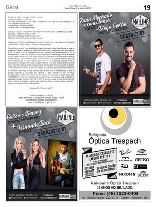 19Geral Jornal Correio do Sul
Quinta-Feira, 6 de Julho de 2017
 