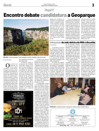 3Geral Jornal Correio do Sul
Terça-Feira, 6 de Março de 2018
O secretário executivo
da Agência de Desenvolvi-
mento Regional (ADR) de
Araranguá, Heriberto Afonso
Schmidt, recebeu ontem em
seu gabinete, técnicos da Se-
cretaria de Estado da Saúde
e os diretores do Hospital
Regional de Araranguá, Leon
Iotti e Eduardo Ali.
Na reunião de trabalho,
com a presença de técnicos
da Gerência de Acompanha-
mentodeObraseManutenção
(Geoma), da Secretaria de
Estado da Saúde, dentre eles
o gerente, engenheiro Iva-
nor Bez, engenheiro elétrico
Frederico Fronza e arquitetas
Mônica Savi e Fernanda De-
Hoje!!!
AdequaçãoderedeelétricadoHRAédiscutida
eke, foi discutida a situação
das instalações elétricas do
Hospital. “É um hospital an-
tigo, cuja rede não comporta
porexemplo,ograndenúmero
de computadores e de ar con-
dicionado, bem como outros
equipamentos, que são neces-
sáriosaoplenofuncionamento
de todos os serviços nos dias
atuais”, explica o gerente.
A equipe destacou a ne-
cessidade de contratação de
projeto elétrico para amplia-
çãodarede,trocadetodaparte
elétrica e aquisição e instala-
ção de novo gerador para o
HRA,jáqueoHospitaldispõe
hoje de apenas um gerador de
emergência. O secretário da
ADR concorda com a impor-
tância das melhorias, e junto
comaequipedeengenhariada
Agência de Desenvolvimento
Regional, irá auxiliar no le-
vantamento necessário para
encaminhamento do projeto
elétrico, bem como interceder
junto aos órgãos competen-
tes para o atendimento das
demandas. “Com o passar
dos anos, surgiram novos
equipamentos no Hospital e
a rede não comporta esta de-
manda. Por isso, é necessário
um gerador potente, que em
casosdequedadeenergia,não
interrompe o funcionamento
pleno em todos os setores.
Seremos parceiros para que
as melhorias sejam realiza-
das, já que a prioridade é o
atendimento dos pacientes”,
concluiu Schmidt.
O
secretário de
Estado de Tu-
rismo, Cultura
e Esporte, Leonel Pavan,
entregará nesta terça-feira,
ao professor José Patrício Pe-
reira Melo, representante da
Unesco que estará em Praia
Grande, em evento promovi-
do pela secretaria, a carta de
intenção da candidatura do
Caminho dos Cânions do Sul
a Geoparque da Unesco, a Or-
ganização das Nações Unidas
para a Educação, a Ciência e a
Cultura. Na ocasião, será de-
batido o projeto preliminar da
candidatura dos Cânions do
Araranguá
Praia Grande
Encontro debate candidatura a Geoparque
G.C.S LTDA - ME CNPJ 17.467.695/0001-19
Comercial:
l48l 3533.0870
comercial@grupocorreiodosul.com.br
ali@grupocorreiodosul.com.br
Diretor Geral
diretor@grupocorreiodosul.com.br
Redação:
Aline Bauer
editor@grupocorreiodosul.com.br
Publicações legais:
tomaz@grupocorreiodosul.com.br
Financeiro
financeiro@grupocorreiodosul.com.br
Diagramação/Arte:
Erivaldo Ferreira (Aldo)
cristian@grupocorreiodosul.com.br
Sul Gráfica
sulgrafica@grupocorreiodosul.com.br
Circulação/Assinatura
l48l 3533.0870
assinaturas@grupocorreiodosul.com.br
BELEZA: Grandes escarpas e belas paisagens também compõem potencial turístico
RENOVAR: Comissão discute mudanças em sistema antigo de fiação elétrica
Sul a geoparque reconhecido
pela organização.
O encontro reunirá re-
presentantes das entidades
envolvidas visando ao de-
bate do tema, detalhamento
das etapas da candidatura
e atribuições de cada parte.
O evento, que conta com o
apoio do Consórcio Inter-
municipal Caminhos dos
Cânions do Sul, prefeitura
de Praia Grande e Agência
de Desenvolvimento Regio-
nal (ADR) de Araranguá,
ocorrerá a partir das 8h, no
auditório da Cooperativa de
Eletricidade de Praia Grande
(Ceprag). As inscrições são
gratuitas e até o começo da
programação.
“O objetivo do encontro
é promover a reflexão e a ins-
piração dos gestores locais e
regionais e comunidade para
a importância deste reconhe-
cimento como desenvolvedor
do turismo e da economia da
região”, destaca o secretário
da SOL, Leonel Pavan. O
secretário de Cultura, Turis-
mo, Esporte e Lazer do Rio
Grande do Sul, Victor Hugo
Alves da Silva, e o diretor de
Turismo, Abdon Barreto Fi-
lho, também já confirmaram
presença no evento.
A programação contará
com uma palestra do pro-
fessor José Patrício Pereira
Melo, reitor da Universidade
Regional do Cariri (Urca),
na cidade do Crato (CE),
conselheiro da Unesco para
o Programa de Geoparques
Mundiais e representante da
Associação Global Geoparks
Network para América Lati-
na. Em 2009, Melo assumiu
a coordenação do Projeto Ge-
opark Araripe, oportunidade
na qual a Urca foi inserida
no plano internacional e no
cenário do desenvolvimento
regional, com o reconheci-
mento da Unesco e da Rede
Global de Geoparques que
outorgou o Selo Verde para
o Geopark Araripe. Hoje o
local é referência no tema,
atuando em colaboração com
membros da rede global de
geoparques no mundo inteiro.
Atualmente existem 127
geoparques da Unesco em 35
países, a maioria na Europa e
Ásia. Na América Latina são
apenas três: no México, no
Uruguai e no Nordeste Bra-
sileiro, o Geopark Araripe.
A área aspirante a geopar-
que dos cânions é de 2.830
km² com mais de 73 mil
habitantes de sete municí-
pios catarinenses e gaúchos:
Morro Grande, Timbé do
Sul, Jacinto Machado, Praia
Grande em Santa Catarina e
Cambará do Sul, Mampitu-
ba e Torres no Rio Grande
do Sul.
A área da proposta do
geoparque dos Caminhos dos
Cânions do Sul é considera-
da de grande potencial do
ponto de vista geoturístico.A
região também é conhecida
como Aparados da Serra e
constitui a maior concentra-
ção de cânions do Brasil. Do
ponto de vista do patrimônio
geológico configura um dos
maiores eventos magmáticos
ocorridos no planeta, cenário
de atividades vulcânicas que
cobriram cerca de 1,2 milhão
de km2, e que estão asso-
ciadas à ruptura dos atuais
continentes do hemisfério
Sul.Aárea de ocorrência dos
cânions possui uma extensão
total de aproximadamente
250 quilômetros e mostra
uma sucessão de escarpas
de até 900 metros de altura.
A programação começa
às 8h, e o evento acontece no
Auditório Ceprag (rua Dona
Maria José, 323.
 