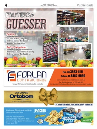 4 PublicidadeJORNAL CORREIO DO SUL
Terça-Feira, 6 de Março de 2018
 