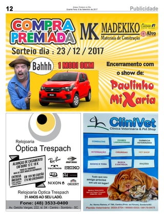 12 PublicidadeJornal Correio do Sul
Quarta-Feira, 6 de Setembro de 2017
 