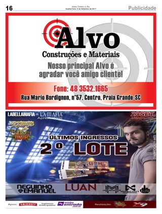 16 PublicidadeJornal Correio do Sul
Quarta-Feira, 6 de Setembro de 2017
 
