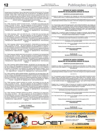 12 Publicações LegaisJornal Correio do Sul
Quarta-Feira, 8 de Agosto de 2018
EDITAL DE INTIMAÇÃO
ClaudeteAraújo da Cunha Medeiros, Titular do TABELIONATO DE NOTAS E PROTESTOS DE TÍTULOS desta
Comarca de Sombrio, situado na Av. Nereu Ramos, 458 - Fone (48) 3533-0318 - CEP 88960-000, atendimento
das 08:00h - 12:00h e 14:00h - 18:00h, faz saber na forma da Lei aos que o presente EDITAL virem, que se
encontram nesse tabelionato para serem protestados, decorrido o prazo legal de 03 (três) dias úteis, por não
terem sido encontrados nos endereços fornecidos, ou por se recusarem a tomar conhecimento, os títulos cujos
responsáveis estão abaixo discriminados. Ficam esclarecidos, também, de que nesse mesmo prazo poderão
apresentar resposta escrita, que não impedirá a lavratura do protesto.
PROT.................................................................APRESENTANTE / CNPJ DEVEDOR / CNPJ
Prot: 170464; Devedor(es): DUANE DE SOUZA DA SILVA - 113.444.489-33, End: Estrada Geral São
Francisco, 100, Sombrio; Tip: Normal; Mot: Falta de pagamento; Ced: DB S.A COMERCIO DE MOVEIS E
ELETRODOMESTICOS; Sac: DB S.A COMERCIO DE MOVEIS E ELETRODOMESTICOS; Tit: 34434/06 ;
Apr: DB S.A COMERCIO DE MOVEIS E ELETRODOMEST; VEN: 28/06/2018; Esp: Duplicata Venda Mercantil
por Indicação; Val: R$ 171,00 + Juros Legais (1% a.m.); Emol.: R$ 79,49.Apontamento R$ 17,00 - Selo R$ 1,90
- Distribuição R$ 0,00 - Diligência R$ 52,20 - Condução R$ 10,29 - Digitalização R$ 0,00- Total Emolumentos
R$ 79,49.
Prot: 170463; Devedor(es): JOAO LUIS VIEIRA VELLOSO - 971.962.150-87, End: Rua Padre João
Reitz, 2148, Sombrio; Tip: Normal; Mot: Falta de pagamento; Ced: DB S.A COMERCIO DE MOVEIS E
ELETRODOMESTICOS; Sac: DB S.A COMERCIO DE MOVEIS E ELETRODOMESTICOS; Tit: 34084/06 ;
Apr: DB S.A COMERCIO DE MOVEIS E ELETRODOMEST; VEN: 25/06/2018; Esp: Duplicata Venda Mercantil
por Indicação; Val: R$ 660,00 + Juros Legais (1% a.m.); Emol.: R$ 79,49.Apontamento R$ 17,00 - Selo R$ 1,90
- Distribuição R$ 0,00 - Diligência R$ 52,20 - Condução R$ 10,29 - Digitalização R$ 0,00- Total Emolumentos
R$ 79,49.
Prot: 170457; Devedor(es): JONAS DA SILVA DO NASCIMENTO - 089.340.369-58, End: Rua Antonio João
Coelho, 135, Sombrio; Tip: Normal; Mot: Falta de pagamento; Ced: DB S.A COMERCIO DE MOVEIS E
ELETRODOMESTICOS; Sac: DB S.A COMERCIO DE MOVEIS E ELETRODOMESTICOS; Tit: 230531/07 ;
Apr: DB S.A COMERCIO DE MOVEIS E ELETRODOMEST; VEN: 02/04/2018; Esp: Duplicata Venda Mercantil
por Indicação; Val: R$ 276,50 + Juros Legais (1% a.m.); Emol.: R$ 58,08.Apontamento R$ 17,00 - Selo R$ 1,90
- Distribuição R$ 0,00 - Diligência R$ 34,00 - Condução R$ 7,08 - Digitalização R$ 0,00- Total Emolumentos
R$ 58,08.
Prot: 170458; Devedor(es): MAIARA SOSA D’AVILA DOS SANTOS - 091.526.259-23, End: Rua Manoel Elias
de Oliveira, 100, Sombrio; Tip: Normal; Mot: Falta de pagamento; Ced: DB S.A COMERCIO DE MOVEIS E
ELETRODOMESTICOS; Sac: DB S.A COMERCIO DE MOVEIS E ELETRODOMESTICOS; Tit: 34385/06 ;
Apr: DB S.A COMERCIO DE MOVEIS E ELETRODOMEST; VEN: 20/06/2018; Esp: Duplicata Venda Mercantil
por Indicação; Val: R$ 498,00 + Juros Legais (1% a.m.); Emol.: R$ 58,08.Apontamento R$ 17,00 - Selo R$ 1,90
- Distribuição R$ 0,00 - Diligência R$ 34,00 - Condução R$ 7,08 - Digitalização R$ 0,00- Total Emolumentos
R$ 58,08.
Prot: 170451; Devedor(es): MARCIA ADRIANA IARONKA - 067.046.359-04, End: Rua Aniceto Silveira, 1584,
Sombrio;Tip:Normal; Mot:Faltadepagamento;Ced:DBS.ACOMERCIODEMOVEISEELETRODOMESTICOS;
Sac: DB S.A COMERCIO DE MOVEIS E ELETRODOMESTICOS; Tit: 28360/05 ; Apr: DB S.A COMERCIO
DE MOVEIS E ELETRODOMEST; VEN: 20/03/2018; Esp: Duplicata Venda Mercantil por Indicação; Val: R$
1.645,00 + Juros Legais (1% a.m.); Emol.: R$ 58,08. Apontamento R$ 17,00 - Selo R$ 1,90 - Distribuição R$
0,00 - Diligência R$ 34,00 - Condução R$ 7,08 - Digitalização R$ 0,00- Total Emolumentos R$ 58,08.
Prot: 170452; Devedor(es): MARCIA ADRIANA IARONKA - 067.046.359-04, End: Rua Aniceto Silveira, 1584,
Sombrio;Tip:Normal; Mot:Faltadepagamento;Ced:DBS.ACOMERCIODEMOVEISEELETRODOMESTICOS;
Sac: DB S.ACOMERCIO DE MOVEIS E ELETRODOMESTICOS; Tit: 30182/04 ;Apr: DB S.ACOMERCIO DE
MOVEISEELETRODOMEST;VEN:10/02/2018;Esp:DuplicataVendaMercantilporIndicação; Val:R$808,00+
Juros Legais (1% a.m.); Emol.: R$ 58,08.Apontamento R$ 17,00 - Selo R$ 1,90 - Distribuição R$ 0,00 - Diligência
R$ 34,00 - Condução R$ 7,08 - Digitalização R$ 0,00- Total Emolumentos R$ 58,08.
Prot: 170456; Devedor(es): RONISE FIGUEREDO DE OLIVEIRA - 003.512.999-98, End: Rua José João
Coelho, 130, Sombrio; Tip: Normal; Mot: Falta de pagamento; Ced: DB S.A COMERCIO DE MOVEIS E
ELETRODOMESTICOS; Sac: DB S.A COMERCIO DE MOVEIS E ELETRODOMESTICOS; Tit: 247857/05 ;
Apr: DB S.A COMERCIO DE MOVEIS E ELETRODOMEST; VEN: 05/07/2018; Esp: Duplicata Venda Mercantil
por Indicação; Val: R$ 110,00 + Juros Legais (1% a.m.); Emol.: R$ 58,08.Apontamento R$ 17,00 - Selo R$ 1,90
- Distribuição R$ 0,00 - Diligência R$ 34,00 - Condução R$ 7,08 - Digitalização R$ 0,00- Total Emolumentos
R$ 58,08.
Prot: 170462; Devedor(es): ROSEMERI SERAFIM DOS SANTOS - 079.694.979-42, End: Estrada Geral,
1992, Sombrio; Tip: Normal; Mot: Falta de pagamento; Ced: DB S.A COMERCIO DE MOVEIS E
ELETRODOMESTICOS; Sac: DB S.A COMERCIO DE MOVEIS E ELETRODOMESTICOS; Tit: 34703/05 ;
Apr: DB S.A COMERCIO DE MOVEIS E ELETRODOMEST; VEN: 07/07/2018; Esp: Duplicata Venda Mercantil
por Indicação; Val: R$ 475,00 + Juros Legais (1% a.m.); Emol.: R$ 79,49.Apontamento R$ 17,00 - Selo R$ 1,90
- Distribuição R$ 0,00 - Diligência R$ 52,20 - Condução R$ 10,29 - Digitalização R$ 0,00- Total Emolumentos
R$ 79,49.
Certifico, para os devidos fins, que o presente edital foi afixado no mural da serventia em: 08/08/2018.
Sombrio - SC, 08/08/2018
Claudete Araújo da Cunha Medeiros
Tabeliã Interina
ESTADO DE SANTA CATARINA
MUNICÍPIO DE BALNEÁRIO ARROIO DO SILVA
DECRETO Nº 94, DE 06 DE AGOSTO DE 2018.
EXONERA DO CARGO DE PROVIMENTO EM COMISSÃO DE DIRETOR DE DEPARTAMENTO DE
AGRICULTURA E PESCA, O SENHOR ANGELINO BORGES, E DÁ OUTRAS PROVIDÊNCIAS.
JUSCELINODASILVAGUIMARÃES,PREFEITOMUNICIPALDEBALNEÁRIOARROIODOSILVA,nousodas
atribuiçõeslegaisconferidasnodispostonosIncisosI,II,XXIIeXXVI,doArtigo58,daLeiOrgânicadoMunicípio,
D E C R E T A:
Art. 1º Fica exonerado, a partir de 06 de agosto de 2018, o SenhorANGELINO BORGES, maior, brasileiro, em
união estável, portador do RG nº 3.144.018 – SSP/SC, inscrito no Cadastro das Pessoas Físicas do Ministério
da Fazenda - CPF sob o n° 932.396.299-68, matrícula nº 5.763, do Cargo de Provimento em Comissão de
Diretor de Departamento deAgricultura e Pesca, vinculado à Secretaria de Turismo, Pesca,Agricultura e Meio
Ambiente, do Poder Executivo Municipal, com admissão em 03 de abril de 2017, para o qual foi nomeado
através do Decreto Municipal nº 77/2017.
Parágrafo único. O ocupante do Cargo de Provimento em Comissão ora exonerado, deverá apresentar
Declaração de Bens, em conformidade com as disposições constantes na Instrução Normativa do Tribunal
de Contas do Estado de Santa Catarina nº TC-02/2006.
Art. 2º Fica o Departamento de Pessoal encarregado de proceder às anotações e a realizar os procedimentos
administrativos que se façam necessários ao cumprimento do presente.
Art. 3ºAs despesas decorrentes deste Decreto, correrão à conta das dotações orçamentárias correspondentes
e constantes da Lei Orçamentária vigente.
Art. 4º Este Decreto entra em vigor na data da sua publicação, produzindo seus efeitos a partir de 06 de
agosto de 2018.
Prefeitura Municipal de Balneário Arroio do Silva, em 06 de agosto de 2018.
JUSCELINO DA SILVA GUIMARÃES
Prefeito Municipal
RegistradoePublicadoopresenteDecretonaSecretariadeAdministraçãoeFinanças,em06deagostode2018.
FELIPE KELLER
Secretário de Administração e Finanças
ESTADO DE SANTA CATARINA
MUNICÍPIO DE BALNEÁRIO ARROIO DO SILVA
DECRETO Nº 95, DE 06 DE AGOSTO DE 2018.
EXONERA DO CARGO DE PROVIMENTO EM COMISSÃO DE SECRETÁRIO DE TURISMO, PESCA,
AGRICULTURA E MEIO AMBIENTE, O SENHOR JOSÉ ALBERTO SILVEIRA DA COSTA, E DÁ OUTRAS
PROVIDÊNCIAS.
JUSCELINODASILVAGUIMARÃES,PREFEITOMUNICIPALDEBALNEÁRIOARROIODOSILVA,nousodas
atribuiçõeslegaisconferidasnodispostonosIncisosI,II,XXIIeXXVI,doArtigo58,daLeiOrgânicadoMunicípio,
D E C R E T A:
Art. 1º Fica exonerado, a partir de 06 de agosto de 2018, o Senhor JOSÉ ALBERTO SILVEIRA DA COSTA,
brasileiro, maior, em união estável, nascido em 11 de julho de 1966, portador do RG nº 5.892.088 – SSP/SC,
inscrito no Cadastro das Pessoas Físicas do Ministério da Fazenda - CPF sob o n° 164.079.382-87, matrícula
nº 5.770, do Cargo de Provimento em Comissão de Secretário deTurismo, Pesca,Agricultura e MeioAmbiente,
do Poder Executivo Municipal, com admissão em 03 de abril de 2017, para o qual foi nomeado através do
Decreto Municipal nº 71/2017.
Parágrafo único. O ocupante do Cargo de Provimento em Comissão ora exonerado, deverá apresentar
Declaração de Bens, em conformidade com as disposições constantes na Instrução Normativa do Tribunal
de Contas do Estado de Santa Catarina nº TC-02/2006.
Art. 2º Fica o Departamento de Pessoal encarregado de proceder às anotações e a realizar os procedimentos
administrativos que se façam necessários ao cumprimento do presente.
Art. 3ºAs despesas decorrentes deste Decreto, correrão à conta das dotações orçamentárias correspondentes
e constantes da Lei Orçamentária vigente.
Art. 4º Este Decreto entra em vigor na data da sua publicação, produzindo seus efeitos a partir de 06 de
agosto de 2018.
Prefeitura Municipal de Balneário Arroio do Silva, em 06 de agosto de 2018.
JUSCELINO DA SILVA GUIMARÃES
Prefeito Municipal
RegistradoePublicadoopresenteDecretonaSecretariadeAdministraçãoeFinanças,em06deagostode2018.
FELIPE KELLER
Secretário de Administração e Finanças
 