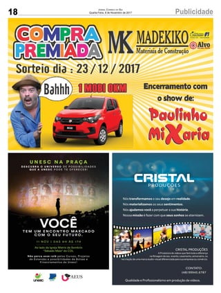 18 PublicidadeJornal Correio do Sul
Quarta-Feira, 8 de Novembro de 2017
 
