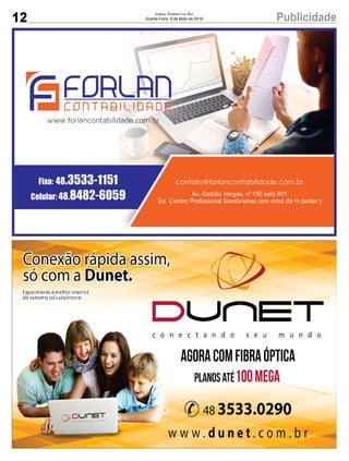 12 PublicidadeJornal Correio do Sul
Quarta-Feira, 9 de Maio de 2018
 