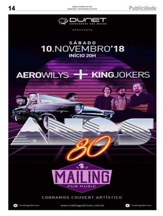 14 PublicidadeJornal Correio do Sul
Sexta-feira, 9 de Novembro de 2018
 