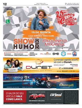 12 PublicidadeJornal Correio do Sul
Quarta-Feira, 11 de Abril de 2018
 