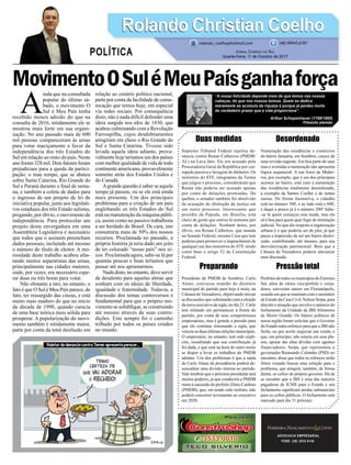 MovimentoOSuléMeuPaísganhaforça
Duas medidas
Supremo Tribunal Federal rejeitou de-
núncia contra Renan Calheiros (PMDB/
AL) na Lava Jato. Ele era acusado pela
Procuradoria Geral da República por cor-
rupção passiva e lavagem de dinheiro. Os
ministros do STF, integrantes da Turma
que julgou o processo, consideraram que
Renan não poderia ser acusado apenas
por conta de delações premiadas. De
quebra, o senador também foi absolvido
da acusação de obstrução da justiça em
um outro processo. Interessante que
presídio da Papuda, em Brasília, está
cheio de gente que entrou lá somente por
conta de delações. Nenhum deles, por
óbvio, era Renan Calheiros, que manda
no Senado Federal, mesma Casa que tem
poderes para promover o impeachment de
qualquer um dos ministros do STF, tendo
como base o artigo 52 da Constituição
Federal.
Preparando
Presidente do PMDB de Sombrio, Carlo
Alano, convocou reunião do diretório
municipal do partido para hoje à noite, na
Câmara de Vereadores, objetivando iniciar
as discussões que culminarão com a eleição
da nova executiva da sigla, no dia 21. Carlo
tem relutado em permanecer à frente do
partido, por conta de seus compromissos
empresariais, mas é grande a pressão para
que ele continue timonando a sigla, que
venceu as duas últimas eleições municipais.
O empresário, no entanto, tem sido explí-
cito, ressaltando que sua contribuição já
foi dada, e que está na hora de outro nome
se dispor a levar os trabalhos do PMDB
adiante. Um dos problemas é que a saída
de Carlo Alano da presidência poderá de-
sencadear uma divisão interna no partido.
Vale lembrar que o próximo presidente terá
muitos poderes, já que conduzirá o PMDB
rumo à sucessão do prefeito Zênio Cardoso
(PMDB), que, em tendo sido reeleito, não
poderá concorrer novamente ao executivo
em 2020.
ADVOCACIA EMPRESARIAL
FONE: (48) 3533-0145
A
inda que na consultada
popular do último sá-
bado, o movimento O
Sul é Meu País tenha
recebido menos adesão do que na
consulta de 2016, nitidamente ele se
mostrou mais forte em sua organi-
zação. No ano passado mais de 600
mil pessoas compareceram às urnas
para votar maciçamente a favor da
independência dos três Estados do
Sul em relação ao resto do país. Neste
ano foram 328 mil. Dois fatores foram
prejudiciais para a queda da partici-
pação: o mau tempo, que se abateu
sobre Santa Catarina, Rio Grande do
Sul e Paraná durante o ﬁnal de sema-
na, e também a coleta de dados para
o ingresso de um projeto de lei de
iniciativa popular, junto aos legislati-
vos estaduais dos três Estado sulistas,
pregando, por óbvio, o movimento de
independência. Para protocolar um
projeto desta envergadura em uma
Assembleia Legislativa é necessário
que todos que o assinem preencham
dados pessoais, incluindo até mesmo
o número do título de eleitor. A mo-
rosidade deste trabalho acabou afas-
tando muitos separatistas das urnas,
principalmente nas cidades maiores,
onde, por vezes, era necessário espe-
rar duas ou três horas para votar.
Não obstante a isto, no entanto, o
fato é que O Sul é Meu País parece, de
fato, ter ressurgido das cinzas, e está
muito mais maduro do que no início
da década de 1990, quando carecia
de uma base teórica mais sólida para
prosperar. A popularização do movi-
mento também é nitidamente maior,
parte por conta da total desilusão em
relação ao cenário político nacional,
parte por conta da facilidade de comu-
nicação que temos hoje, em especial
via redes sociais. Por consequência
disto, não é nada difícil defender uma
ideia surgida nos idos de 1830, que
acabou culminando com a Revolução
Farroupilha, cujos desdobramentos
atingiram em cheio o Rio Grande do
Sul e Santa Catarina. Tivesse sido
levada aquela ideia adiante, prova-
velmente hoje teríamos um dos países
com melhor qualidade de vida de todo
continente americano, provavelmente
somente atrás dos Estados Unidos e
do Canadá.
Agrande questão é saber se aquele
tempo já passou, ou se ele está ainda
mais presente. Um dos principais
problemas para a criação de um país
englobando os três Estados do Sul
está na manutenção da máquina públi-
ca, assim como no passivo trabalhista
a ser herdado do Brasil. De cara, isto
consumiria mais de 50% dos nossos
recursos. Proclamada no passado, a
própria história já teria dado um jeito
de ter colocado “nosso país” nos ei-
xos. Proclamada agora, sabe-se lá por
quantas poucas e boas teríamos que
passar até nos aprumarmos.
Nada disto, no entanto, deve servir
de desalento para aquelas almas que
sonham com os ideais de liberdade,
igualdade e fraternidade. Todavia, a
discussão dos temas controversos é
fundamental para que o próprio mo-
vimento se solidiﬁque, se construindo
até mesmo através de suas contra-
dições. Este sempre foi o caminho
trilhado por todos os países criados
no mundo.
Desordenado
Numeração das residências e comércios
do bairro Januária, em Sombrio, carece de
uma revisão urgente. Em boa parte de suas
ruas e avenidas a numeração não apresenta
lógica sequencial. A rua Aires de Medei-
ros, por exemplo, que é um dos principais
acessos ao bairro, está com a numeração
das residências totalmente desordenada,
a exemplo da Santos Coelho e de tantas
outras. De forma ilustrativa, o cidadão
está no número 500, e ao lado está o 600,
e daqui a pouco já é o número 200! Sabe-
-se lá quem começou esta moda, mas ela
só é boa para quem quer fugir de intimação
judicial. No que diz respeito a organização
urbana é o que poderia ser de pior, já que
passa a impressão de ser um bairro deslei-
xado, contribuindo, até mesmo, para sua
desvalorização patrimonial. Bem que a
Câmara de Vereadores poderia alavancar
essa discussão.
Pressão total
Prefeitos de todos os municípios do Extremo
Sul, além de vários vice-prefeito e verea-
dores, estiveram ontem em Florianópolis,
ocasião em que se reuniram com o secretário
de Estado da Casa Civil, Nelson Serpa, para
discutir a situação que envolve o anúncio do
fechamento da Unidade da JBS Alimentos
de Morro Grande. Os líderes políticos de
nossa região foram solicitar que o Governo
do Estado nutra esforços para que a JBS não
feche, ou que aceite negociar sua venda, o
que, em princípio, não estaria em seus pla-
nos, apesar das altas dívidas com agentes
financiadores. Serpa, que representou o
governador Raimundo Colombo (PSD) no
encontro, disse que todos os esforços serão
feitos visando buscar uma solução para o
problema, que atingirá, também, de forma
direta, os cofres do próprio governo. Há de
se ressaltar que a JBS é uma das maiores
pagadoras de ICMS para o Estado e seu
fechamento signiﬁcará perdas substanciais
para os cofres públicos. O fechamento está
marcado para dia 31 próximo.
Rolando Christian CoelhoRolando Christian Coelho
JORNAL CORREIO DO SUL
Quarta-Feira, 11 de Outubro de 2017
rolando_coelho@hotmail.com (48) 99945.6787
POLÍTICA
“A nossa felicidade depende mais do que temos nas nossas
cabeças, do que nos nossos bolsos. Quem se dedica
meramente ao acúmulo da riqueza é porque já perdeu muito
do verdadeiro prazer que a vida proporciona”.
Arthur Schopenhauer (1788/1860)
Filósofo alemão
 