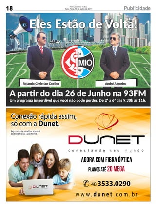 18 PublicidadeJornal Correio do Sul
Terça-Feira, 13 de Junho de 2017
 