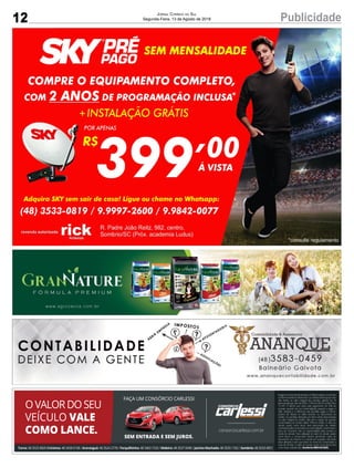 12 PublicidadeJornal Correio do Sul
Segunda-Feira, 13 de Agosto de 2018
 