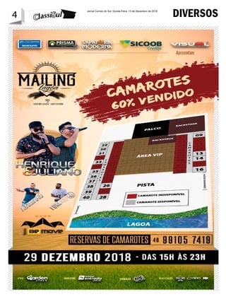 4 Jornal Correio do Sul, Quinta-Feira, 13 de Dezembro de 2018
4 DIVERSOS
 