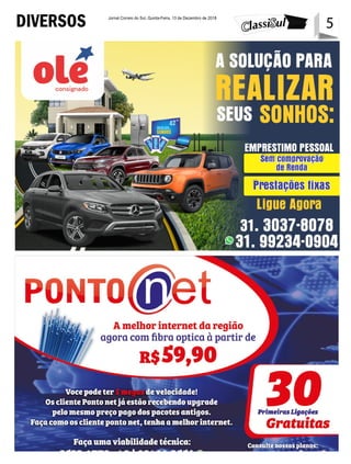 5Jornal Correio do Sul, Quinta-Feira, 13 de Dezembro de 2018
5DIVERSOS
 