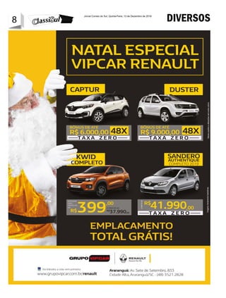 8 Jornal Correio do Sul, Quinta-Feira, 13 de Dezembro de 2018
8 DIVERSOS
 