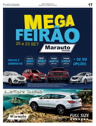 17Publicidade Jornal Correio do Sul
Sexta-feira, 14 de Setembro de 2018
20 a 23 SET
FULL SIZE
novos e
seminovos
+ de 150
opções
 
