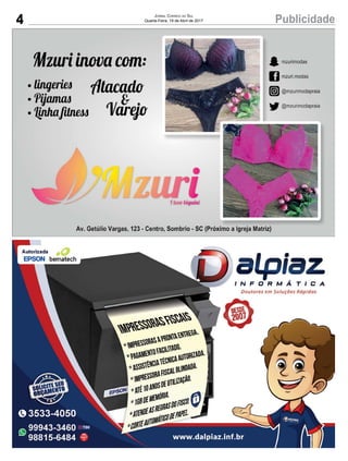 4 PublicidadeJornal Correio do Sul
Quarta-Feira, 19 de Abril de 2017
 
