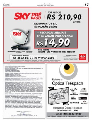 17Geral Jornal Correio do Sul
Quinta-Feira, 19 de Outubro de 2017
 