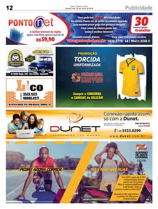 12 PublicidadeJornal Correio do Sul
Quarta-Feira, 20 de Junho de 2018
 