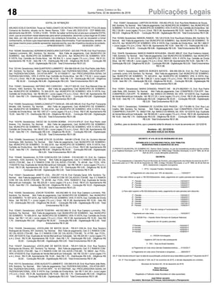 18 Publicações LegaisJornal Correio do Sul
Quinta-Feira, 22 de dezembro de 2016
EDITAL DE INTIMAÇÃO
ARLINDO EDÍLIO DA ROSA, Titular do TABELIONATO DE NOTAS E PROTESTOS DE TÍTULOS desta
Comarca de Sombrio, situado na Av. Nereu Ramos, 1300 - Fone (48) 3533-0318 - CEP 88960-000,
atendimento das 08:00h - 12:00h e 14:00h - 18:00h, faz saber na forma da Lei aos que o presente EDITAL
virem, que se encontram nesse tabelionato para serem protestados, decorrido o prazo legal de 03 (três)
dias úteis, por não terem sido encontrados nos endereços fornecidos, ou por se recusarem a tomar
conhecimento, os títulos cujos responsáveis estão abaixo discriminados. Ficam esclarecidos, também, de
que nesse mesmo prazo poderão apresentar resposta escrita, que não impedirá a lavratura do protesto.
PROT. .................................................... APRESENTANTE / CNPJ DEVEDOR / CNPJ
Prot: 153348; Devedor(es):ADRIANASCANDOLARACUSTODIO - 023.030.779-58, End: Rua Francisco
Caetano Lummertz, 581, Sombrio; Tip: Normal; Mot: Falta de pagamento; Ced: MUNICIPIO DE
SOMBRIO; Sac: MUNICIPIO DE SOMBRIO; Tit: 442-2016 ; Apr: MUNICIPIO DE SOMBRIO; VEN:
À VISTA; Esp: Certidão de Dívida Ativa; Val: R$ 904,12 + Juros Legais (1% a.m.); Emol.: R$ 61,03.
Apontamento R$ 15,00 - Selo R$ 1,70 - Distribuição R$ 0,00 - Diligência R$ 30,00 - Condução R$
16,03 - Digitalização R$ 0,00- Total Emolumentos R$ 61,03.
Prot: 153144; Devedor(es):ANAQUARTIERO LUMMERTZ - 904.964.939-49, End: Rua Padre João Reitz,
381, Sombrio; Tip: Normal; Mot: Falta de pagamento; Ced: FAZENDA NACIONAL - DIV.ATIVA-IRPF;
Sac: FAZENDA NACIONAL - DIV.ATIVA-IRPF; Tit: 91116008111 ; Apr: PROCURADORIA-GERAL DA
FAZENDA NACIONAL; VEN: À VISTA; Esp: Certidão de Dívida Ativa; Val: R$ 1.718,32 + Juros Legais
(1% a.m.); Emol.: R$ 51,86. Apontamento R$ 15,00 - Selo R$ 1,70 - Distribuição R$ 0,00 - Diligência
R$ 30,00 - Condução R$ 6,86 - Digitalização R$ 0,00- Total Emolumentos R$ 51,86.
Prot: 153481; Devedor(es): ANTONIO IRIO CARDOSO - 138.217.920-00, End: Rua Manoel Elias de
Oliveira, 1083, Sombrio; Tip: Normal; Mot: Falta de pagamento; Ced: MUNICIPIO DE SOMBRIO;
Sac: MUNICIPIO DE SOMBRIO; Tit: 644-2016 ; Apr: MUNICIPIO DE SOMBRIO; VEN: À VISTA; Esp:
Certidão de Dívida Ativa; Val: R$ 963,55 + Juros Legais (1% a.m.); Emol.: R$ 51,86. Apontamento R$
15,00 - Selo R$ 1,70 - Distribuição R$ 0,00 - Diligência R$ 30,00 - Condução R$ 6,86 - Digitalização
R$ 0,00- Total Emolumentos R$ 51,86.
Prot: 153480; Devedor(es): DANIELAZANOLETT DASILVA- 055.429.399-45, End: Rua Pref. Fioravante
Minatto, 538, Sombrio; Tip: Normal; Mot: Falta de pagamento; Ced: MUNICIPIO DE SOMBRIO;
Sac: MUNICIPIO DE SOMBRIO; Tit: 643-2016 ; Apr: MUNICIPIO DE SOMBRIO; VEN: À VISTA; Esp:
Certidão de Dívida Ativa; Val: R$ 1.807,07 + Juros Legais (1% a.m.); Emol.: R$ 51,86. Apontamento R$
15,00 - Selo R$ 1,70 - Distribuição R$ 0,00 - Diligência R$ 30,00 - Condução R$ 6,86 - Digitalização
R$ 0,00- Total Emolumentos R$ 51,86.
Prot: 153378; Devedor(es): DIEGO DE OLIVEIRA BORBA - 010.514.879-27, End: Rua Pedro José
Soares, 114, Sombrio; Tip: Normal; Mot: Falta de pagamento; Ced: MUNICIPIO DE SOMBRIO;
Sac: MUNICIPIO DE SOMBRIO; Tit: 492-2016 ; Apr: MUNICIPIO DE SOMBRIO; VEN: À VISTA; Esp:
Certidão de Dívida Ativa; Val: R$ 672,06 + Juros Legais (1% a.m.); Emol.: R$ 51,86. Apontamento R$
15,00 - Selo R$ 1,70 - Distribuição R$ 0,00 - Diligência R$ 30,00 - Condução R$ 6,86 - Digitalização
R$ 0,00- Total Emolumentos R$ 51,86.
Prot: 153489; Devedor(es): ELIANE IETA DE OLIVEIRA - 048.861.079-66, End: Av. Quintino Manoel
Domingos, 399, Sombrio; Tip: Normal; Mot: Falta de pagamento; Ced: MUNICIPIO DE SOMBRIO;
Sac: MUNICIPIO DE SOMBRIO; Tit: 652-2016 ; Apr: MUNICIPIO DE SOMBRIO; VEN: À VISTA; Esp:
Certidão de Dívida Ativa; Val: R$ 932,68 + Juros Legais (1% a.m.); Emol.: R$ 51,86. Apontamento R$
15,00 - Selo R$ 1,70 - Distribuição R$ 0,00 - Diligência R$ 30,00 - Condução R$ 6,86 - Digitalização
R$ 0,00- Total Emolumentos R$ 51,86.
Prot: 153448; Devedor(es): ELTON GONCALVES DA CUNHA - 016.543.661-10, End: Av. Caetano
Lummertz, 1034, Sombrio; Tip: Normal; Mot: Falta de pagamento; Ced: E C RAMOS COM. DE CAL
ADOS LTDA ME; Sac: E C RAMOS COM. DE CAL ADOS LTDA ME; Tit: 48148 ; Apr: FCDL; VEN:
11/02/2016; Esp: Duplicata de Venda Mercantil por Indicação; Val: R$ 198,00 + Juros Legais (1% a.m.);
Emol.: R$ 51,86. Apontamento R$ 15,00 - Selo R$ 1,70 - Distribuição R$ 0,00 - Diligência R$ 30,00
- Condução R$ 6,86 - Digitalização R$ 0,00- Total Emolumentos R$ 51,86.
Prot: 153441; Devedor(es): JANETE LEAL - 053.297.119-16, End: Estrada Geral, S/N, Sombrio; Tip:
Normal; Mot: Falta de pagamento; Ced: E C RAMOS COM. DE CALADOS LTDAME; Sac: E C RAMOS
COM. DE CAL ADOS LTDA ME; Tit: 28198 ; Apr: FCDL; VEN: 16/08/2013; Esp: Duplicata de Venda
Mercantil por Indicação; Val: R$ 225,00 + Juros Legais (1% a.m.); Emol.: R$ 61,03. Apontamento R$
15,00 - Selo R$ 1,70 - Distribuição R$ 0,00 - Diligência R$ 30,00 - Condução R$ 16,03 - Digitalização
R$ 0,00- Total Emolumentos R$ 61,03.
Prot: 153492; Devedor(es): JOACIR TEIXEIRA - 445.552.969-15, End: Rua Caetano Lummertz, 759,
Sombrio; Tip: Normal; Mot: Falta de pagamento; Ced: MUNICIPIO DE SOMBRIO; Sac: MUNICIPIO
DE SOMBRIO; Tit: 657-2016 ; Apr: MUNICIPIO DE SOMBRIO; VEN: À VISTA; Esp: Certidão de Dívida
Ativa; Val: R$ 635,71 + Juros Legais (1% a.m.); Emol.: R$ 51,86. Apontamento R$ 15,00 - Selo R$
1,70 - Distribuição R$ 0,00 - Diligência R$ 30,00 - Condução R$ 6,86 - Digitalização R$ 0,00- Total
Emolumentos R$ 51,86.
Prot: 153491; Devedor(es): JOACIR TEIXEIRA - 445.552.969-15, End: Rua Caetano Lummertz, 759,
Sombrio; Tip: Normal; Mot: Falta de pagamento; Ced: MUNICIPIO DE SOMBRIO; Sac: MUNICIPIO
DE SOMBRIO; Tit: 656-2016 ; Apr: MUNICIPIO DE SOMBRIO; VEN: À VISTA; Esp: Certidão de Dívida
Ativa; Val: R$ 1.141,49 + Juros Legais (1% a.m.); Emol.: R$ 51,86. Apontamento R$ 15,00 - Selo R$
1,70 - Distribuição R$ 0,00 - Diligência R$ 30,00 - Condução R$ 6,86 - Digitalização R$ 0,00- Total
Emolumentos R$ 51,86.
Prot: 153436; Devedor(es): JOICELANE DE MATOS SILVA - 795.811.539-34, End: Rua Teodoro
Rodrigues de Oliveira, 357, Sombrio; Tip: Normal; Mot: Falta de pagamento; Ced: E C RAMOS COM.
DE CAL ADOS LTDA ME; Sac: E C RAMOS COM. DE CAL ADOS LTDA ME; Tit: 41765 ; Apr: FCDL;
VEN: 26/10/2015; Esp: Duplicata de Venda Mercantil por Indicação; Val: R$ 225,00 + Juros Legais (1%
a.m.); Emol.: R$ 51,86. Apontamento R$ 15,00 - Selo R$ 1,70 - Distribuição R$ 0,00 - Diligência R$
30,00 - Condução R$ 6,86 - Digitalização R$ 0,00- Total Emolumentos R$ 51,86.
Prot: 153437; Devedor(es): JOICELANE DE MATOS SILVA - 795.811.539-34, End: Rua Teodoro
Rodrigues de Oliveira, 357, Sombrio; Tip: Normal; Mot: Falta de pagamento; Ced: E C RAMOS COM.
DE CAL ADOS LTDA ME; Sac: E C RAMOS COM. DE CAL ADOS LTDA ME; Tit: 38633 ; Apr: FCDL;
VEN: 07/02/2015; Esp: Duplicata de Venda Mercantil por Indicação; Val: R$ 123,00 + Juros Legais (1%
a.m.); Emol.: R$ 51,86. Apontamento R$ 15,00 - Selo R$ 1,70 - Distribuição R$ 0,00 - Diligência R$
30,00 - Condução R$ 6,86 - Digitalização R$ 0,00- Total Emolumentos R$ 51,86.
Prot: 153115; Devedor(es): JOSEAUGUSTO LUMMERTZ - 030.065.819-20, End: Rua Padre João Reitz,
S/N, Sombrio; Tip: Normal; Mot: Falta de pagamento; Ced: FAZENDA NACIONAL - DIV.ATIVA-IRPF;
Sac: FAZENDA NACIONAL - DIV.ATIVA-IRPF; Tit: 91116007949 ; Apr: PROCURADORIA-GERAL DA
FAZENDA NACIONAL; VEN: À VISTA; Esp: Certidão de Dívida Ativa; Val: R$ 11.641,90 + Juros Legais
(1% a.m.); Emol.: R$ 51,86. Apontamento R$ 15,00 - Selo R$ 1,70 - Distribuição R$ 0,00 - Diligência
R$ 30,00 - Condução R$ 6,86 - Digitalização R$ 0,00- Total Emolumentos R$ 51,86.
Prot: 153467; Devedor(es): LAIRTON DA ROSA - 035.462.479-22, End: Rua Aires Medeiros de Souza,
640,Sombrio;Tip:Normal; Mot:Faltadepagamento;Ced:MUNICIPIODESOMBRIO; Sac:MUNICIPIODE
SOMBRIO; Tit:613-2016;Apr:MUNICIPIODESOMBRIO;VEN:ÀVISTA;Esp:CertidãodeDívidaAtiva; Val:
R$ 2.126,48 + Juros Legais (1% a.m.); Emol.: R$ 51,86.Apontamento R$ 15,00 - Selo R$ 1,70 - Distribuição
R$ 0,00 - Diligência R$ 30,00 - Condução R$ 6,86 - Digitalização R$ 0,00- Total Emolumentos R$ 51,86.
Prot: 153349; Devedor(es): MANOELRAMOS - 155.124.019-04, End: RuaAlvaro Silveira, 840, Sombrio;Tip:
Normal; Mot: Falta de pagamento; Ced: MUNICIPIO DE SOMBRIO; Sac: MUNICIPIO DE SOMBRIO; Tit:
443-216 ; Apr: MUNICIPIO DE SOMBRIO; VEN: À VISTA; Esp: Certidão de Dívida Ativa; Val: R$ 1.666,01
+ Juros Legais (1% a.m.); Emol.: R$ 51,86. Apontamento R$ 15,00 - Selo R$ 1,70 - Distribuição R$ 0,00 -
Diligência R$ 30,00 - Condução R$ 6,86 - Digitalização R$ 0,00- Total Emolumentos R$ 51,86.
Prot: 153478; Devedor(es): MARCIO RAMOS NOGUEIRA - 054.651.989-07, End: Rua Frederico Hobold,
1365, Sombrio; Tip: Normal; Mot: Falta de pagamento; Ced: MUNICIPIO DE SOMBRIO; Sac: MUNICIPIO
DE SOMBRIO; Tit: 641-2016 ; Apr: MUNICIPIO DE SOMBRIO; VEN: À VISTA; Esp: Certidão de Dívida
Ativa; Val: R$ 1.963,06 + Juros Legais (1% a.m.); Emol.: R$ 51,86. Apontamento R$ 15,00 - Selo R$ 1,70 -
Distribuição R$ 0,00 - Diligência R$ 30,00 - Condução R$ 6,86 - Digitalização R$ 0,00- Total Emolumentos
R$ 51,86.
Prot: 153471; Devedor(es): MARCOS BORGES BATISTA - 909.369.309-34, End: Av. Pref. Francisco
Lummertz Junior, 918, Sombrio; Tip: Normal; Mot: Falta de pagamento; Ced: MUNICIPIO DE SOMBRIO;
Sac: MUNICIPIO DE SOMBRIO; Tit: 620-2016 ; Apr: MUNICIPIO DE SOMBRIO; VEN: À VISTA; Esp:
Certidão de Dívida Ativa; Val: R$ 1.296,22 + Juros Legais (1% a.m.); Emol.: R$ 51,86. Apontamento R$
15,00 - Selo R$ 1,70 - Distribuição R$ 0,00 - Diligência R$ 30,00 - Condução R$ 6,86 - Digitalização R$
0,00- Total Emolumentos R$ 51,86.
Prot: 153501; Devedor(es): MARIA DONADEL PANATO ME - 06.274.962/0001-15, End: Rua Padre
João Reitz, 209, Sombrio; Tip: Normal; Mot: Falta de pagamento; Ced: COMAPREIS LTDA EPP; Sac:
COMAPREIS LTDA EPP; Tit: 38388/03 ; Apr: BANCO DO BRASIL SA; VEN: 12/12/2016; Esp: Duplicata
de Venda Mercantil por Indicação; Val: R$ 317,25 + Juros Legais (1% a.m.); Emol.: R$ 51,86.Apontamento
R$ 15,00 - Selo R$ 1,70 - Distribuição R$ 0,00 - Diligência R$ 30,00 - Condução R$ 6,86 - Digitalização
R$ 0,00- Total Emolumentos R$ 51,86.
Prot: 153511; Devedor(es): TASMANIA DE OLIVEIRA DOS PASSOS - 021.716.089-19, End: Rua Luiz
Coelho, 588, Sombrio; Tip: Normal; Mot: Falta de pagamento; Ced: COMAPREIS LTDA EPP; Sac:
COMAPREIS LTDAEPP; Tit: 1806217/06 ;Apr: BANCO DO BRASIL SA; VEN: 10/12/2016; Esp: Duplicata
de Venda Mercantil por Indicação; Val: R$ 500,00 + Juros Legais (1% a.m.); Emol.: R$ 51,86.Apontamento
R$ 15,00 - Selo R$ 1,70 - Distribuição R$ 0,00 - Diligência R$ 30,00 - Condução R$ 6,86 - Digitalização
R$ 0,00- Total Emolumentos R$ 51,86.
Certifico, para os devidos fins, que o presente edital foi afixado no mural da serventia em: 22/12/2016.
Sombrio - SC, 22/12/2016
ARLINDO EDÍLIO DA ROSA
DECRETO Nº 419, DE 02 DE DEZEM,BRO DE 2016
ESTABELECE O CALENDÁRIO FISCAL DOS TRIBUTOS
MUNICIPAIS PARA O EXERCÍCIO DE 2016.
O PREFEITO MUNICIPAL DE SOMBRIO-SC, Senhor Zênio Cardoso, no uso da competência privativa que lhe confere
a Lei Orgânica Municipal, Lei Nº 780 de 28 de dezembro de 1990(Código Tributário Municipal), e Lei Nº 1869, de 26 de
Abril de 2010, e suas alterações posteriores.
DECRETA:
Art. 1º. Fica estabelecido o Calendário Fiscal do Município de Sombrio, para pagamento dos tributos do exercício de 2017,
autorizado pela Lei nº 780, de 28 de Dezembro de 1990, (Código Tributário Municipal), e Lei Nº 1869, de 26 de Abril de
2010, obedecendo o seguinte cronograma:
1 - IPTU - Imposto Predial e Territorial Urbano;
a) Pagamento em cota única com 10% de desconto..................13/03/2017
b) Para valor inferior ou igual a R$ 300,00(trezentos reais), pagamento em quatro parcelas sem desconto:
1ª - Parcela.................................................................................13/03/2017
2ª - Parcela.................................................................................13/04/2017
3ª - Parcela.................................................................................13/05/2017
4ª - Parcela.................................................................................13/06/2017
c) Para valor superior a R$ 300,00(trezentos reais), pagamento em seis parcelas sem desconto:
1ª - Parcela.................................................................................13/03/2017
2ª - Parcela.................................................................................13/04/2017
3ª - Parcela.................................................................................13/05/2017
4ª - Parcela.................................................................................13/06/2017
5ª - Parcela..................................................................................13/07/2017
6ª - Parcela..................................................................................13/08/2017
2 - TLF – Taxa de Licença e Funcionamento:
- Pagamento em cota única........................................................10/03/2017
3 - ISSQN Fixo – Imposto Sobre Serviços de Qualquer Natureza:
- Pagamento em 04 (quatro) parcelas
1ª Parcela.................................................................................10/03/2017
2ª Parcela.................................................................................10/04/2017
3ª Parcela.................................................................................10/05/2017
4ª Parcela.................................................................................10/06/2017
4 – ISSQN Homologado;
- Vigésimo (20º) dia do mês subsequente.
5 - TAS – Taxa de Alvará Sanitário;
a) Pagamento em cota única (demais Estabelecimentos).......01/03/2017
b) Pagamento em cota única (Farmacias e drogarias).............28/04/2017
Art.2º.EsteDecretoentraemvigornadatadesuapublicação,produzindoseusreaisefeitosapartirde1ºdejaneirode2017.
Art. 3º. Fica revogado o Decreto nº 225, de 27 de novembro de 2015, e demais disposições em contrário.
Município de Sombrio-SC, 02 de dezembro de 2016.
Zênio Cardoso
Prefeito Municipal
Registrado e Publicado nesta Secretaria em data supracitada.
José Sidnei Januário
Secretário Municipal de Finanças, Administração e Planejamento
 