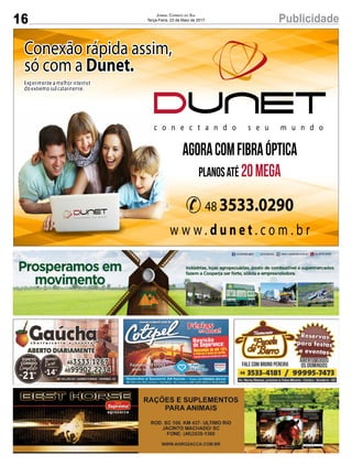 16 PublicidadeJornal Correio do Sul
Terça-Feira, 23 de Maio de 2017
 