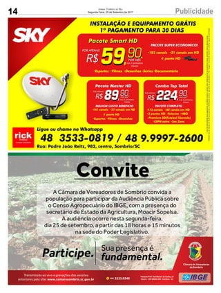 14 PublicidadeJornal Correio do Sul
Segunda-Feira, 25 de Setembro de 2017
 