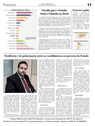 11Pesquisa Jornal Correio do Sul
Terça-feira, 25 de Setembro de 2018
Pesquisa: RIC/Fecomércio/Real Time Big Data, com parceria de divulgação da ADI-SC e da Adjori-SC
Período: 21 a 22 de setembro/18 | Pesquisa Quantitativa | 1.110 entrevistados | Registro no TRE-SC: SC-9920/2018
O cientista político Bruno
Soller, do Real Time Big Data
(RTBD), analisou os resultados
da pesquisa para o governo do
Estado e Senado – intenção de
voto e rejeição –, bem como a
avaliação do governo. O dado
que mais chamou sua atenção
foi o ainda alto índice de ele-
itores indecisos em Santa Ca-
tarina na pesquisa espontânea:
51%, contra uma média nacio-
nal de pelo menos 10 pontos a
menos.
A explicação para isso é o
pesquisa do RTBD divulgada
em 5 de setembro para 44% ag-
ora.” O que se percebe é o forte
sentimento de antipetismo. Isso
faz com que o Décio Lima saia
da condição de triplo empate
que tínhamos na outra pesqui-
sa. Ele tinha mais votos entre
homens e mais velhos, faixa
com clara resistência ao PT.
Esse voto migra para os outros
dois.” Se no voto masculino o
petista começa a ter mais re-
jeição, no feminino ele se man-
tém estável. “Um fenômenos
que acontece com candidatos
de esquerda. As mulheres têm
essa preferência. Pode pesar aí
também o fator de rejeição ao
candidato Bolsonaro”, avalia
Soller.
Merisio e Mariani cresceram
mais fortemente na intenção
de votos nas regiões do Vale do
Itajaí e da Grande Florianópo-
lis que ainda assim, são as com
o maior número de indecisos.
“Na reta final as pessoas terão
que se decidir. Com os dados
que temos hoje, há uma tendên-
cia de polarização entre Gelson
Merisio e Mauro Mariani.”
Voto por região
O número de indecisos ainda
é alto na Grande Florianópo-
lis (19%) e no Vale do Itajaí
(26%). Já no Sul e na região
Serrana se mantém a condição
de empate técnico entre os três
candidatos. A explicação para
a taxa de indecisos na Grande
Florianópolis ser tão alta pode
estar no fato de nenhum candi-
dato ser da região, além do per-
fil pulverizado da população. Já
no Vale do Itajaí é o excesso de
nomes da região: Décio Lima
foi prefeito de Blumenau, mes-
ma condição de Napoleão Ber-
nardes, vice de Mariani, e de
João Paulo Kleinübing, vice de
Gelson Merisio.
O nível de indecisão ainda é
maior entre os mais jovens. De
16 a 24 anos e de 25 a 34 anos o
percentual fica em 23%.
Perfil dos eleitores
No cruzamento das infor-
mações obtidas na pesquisa, o
perfil do eleitor dos três candi-
datos com melhores índices de
intenção de votos também fica
mais claro.
Até aqui, a maior parte
dos que votam em Mariani são
homens, do Norte do Estado
e com mais de 35 anos. Os ele-
itores de Merisio se caracter-
izam por serem, na maioria,
homens, do Oeste do estado e
também com mais de 35 anos.
No caso de Décio há uma
variação maior. Seus eleitores
estão mais presentes nas regiões
Sul e Serrana, entre mulheres
de 16 a 34 anos. “Mariani é o
que consegue ter o voto mais
baixo conhecimento dos nomes
dos candidatos. Mesmo os que
despontam, Décio Lima (PT),
Gelson Merisio (PSD) e Mau-
ro Mariani (MDB), só concor-
reram a eleições municipais e
legislativas. Por outro lado,
na proporção em que a cam-
panha avança – a partir desta
terça-feira faltarão apenas 13
dias para o pleito – e as candi-
daturas se tornam mais con-
hecidas, o índice de rejeição ao
candidato do PT se consolida,
tanto que saltou de 22% na
distribuído. Só vai um pouco
pior na região Sul. Merisio fica
um pouco abaixo da média de
Mariani, mas se destaca forte-
mente no Oeste.”
Qual a estratégia?
Para Bruno Soller, dar
mais atenção às mulheres, es-
pecialmente as mais jovens e
residentes no Vale do Itajaí e
na Grande Florianópolis, pode
resultar em um bom índice de
votos conquistados. “As mul-
heres são muito mais ligadas
aos serviços públicos. São elas
que mais estão atentas aos
problemas das creches, das es-
colas, do atendimento de saúde,
do transporte público. Isso se
repete em todos os estados nos
quais fizemos pesquisas. É um
voto mais crítico”, concluiu
Soller.
Decisão judicial
Diferentemente da pesquisa
do RTBD divulgada no início do
mês, nesta não serão divulgadas
as simulações de segundo turno.
O PT-SC entrou com um pedi-
do de impugnação da pesquisa
completa. O TRE-SC deu lim-
inar autorizando a divulgação
do estudo, mas sem informações
de segundo turno, justificando a
falta do cenário de confronto en-
tre todos os postulantes ao cargo
de governador.
Tendência é de polarização entre as candidaturas ao governo do Estado
ESPIRIDIÃO AMIN (PP)
30%
RAIMUNDO COLOMBO (PSD)
28%
PAULO BAUER (PSDB)
20%
JORGINHO MELLO (PR)
15%
LUCAS ESMERALDINO (PSL)
7%
IDELI SALVATTI (PT)
6%
ROBERTO SALUM (PMN)
3%
LÉDIO ROSA (PT)
3%
PROFESSOR ANTONIO (PSOL)
2%
PROFESSOR PEDRO
CABRAL (PSOL) 2%
OUTROS
2%
NULO / BRANCO VOTO 1
13%
NULO / BRANCO VOTO 2
15%
INDECISOS VOTO 1
21%
INDECISOS VOTO 2
33%
PESQUISA ESTIMULADA - SENADO
Os candidatos Andrea Luciano Carvalho (PCO), Diego
Mezzogiorno (REDE), Miriam Prochnow (REDE) e Ri-
cardo Lautert (PSTU) somaram juntos 1% no primeiro
voto e 1% no segundo voto
A pesquisa também apontou em quem o eleitor votaria
para o cargo de senador da República. Na primeira posição,
com 30% das intenções de voto, está Esperidião Amin (PP).
Logo em seguida, com apenas dois pontos percentuais a
menos, está Raimundo Colombo (PSD), registrando 28% da
preferência dos eleitores. A terceira colocação é ocupada por
Paulo Bauer (PSDB), que atinge a marca de 20%.
O número de indecisos também impressiona aqui. São 21%
no primeiro voto e 33% no segundo voto. Ainda assim a
pesquisa mostra um maior distanciamento das candidaturas
de Esperidião Amin (PP) e Raimundo Colombo (PSD) das
demais. Ambos são ex-senadores e também ex-governadores.
Amin abre 10 pontos percentuais e Colombo 8 em relação ao
terceiro colocado.
Paulo Bauer, que tenta a reeleição, perdeu espaço, enquan-
to Jorginho Mello (PR) cresceu na intenção de votos. “Amin
e Colombo têm um primeiro voto muito consolidado. O in-
teressante é que eles têm uma forte troca de votos. O segun-
do voto do Amin vai pro Colombo e vice-versa. O Jorginho
Mello está surfando um pouco no segundo voto e conseguiu
crescer, mas acho que tem um teto aí”, destacou o cientista
político Bruno Soller.
Corrida para o Senado:
Amin e Colombo na frente
Governo regular
Durante a realização da
pesquisa, o eleitor também
respondeu sobre a aprovação
do governo do Estado. Um to-
tal de 45% dos entrevistados
aprova a atual gestão de Edu-
ardo Pinho Moreira, enquan-
to 40% desaprovam.
Os números demonstram
um equilíbrio na avaliação
dos catarinenses sobre a
gestão do Executivo estadual.
APROVA
45%
DESAPROVA
40%
NÃO SABE
15%
APROVAÇÃO DO GOVERNO ESTADUAL DE SC
ÓTIMO 9%
BOM 20%
REGULAR 42%
RUIM 16%
PÉSSIMO 9%
NÃO SABE 4%
AVALIAÇÃO DO GOVERNO ESTADUAL DE SC
 