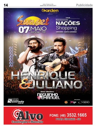 14 PublicidadeJornal Correio do Sul
Quarta-Feira, 26 de Abril de 2017
 