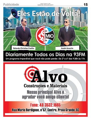 15Publicidade Jornal Correio do Sul
Quarta-Feira, 26 de Julho de 2017
 