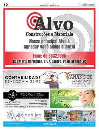 12 PublicidadeJornal Correio do Sul
Segunda-Feira, 27 de Agosto de 2018
 